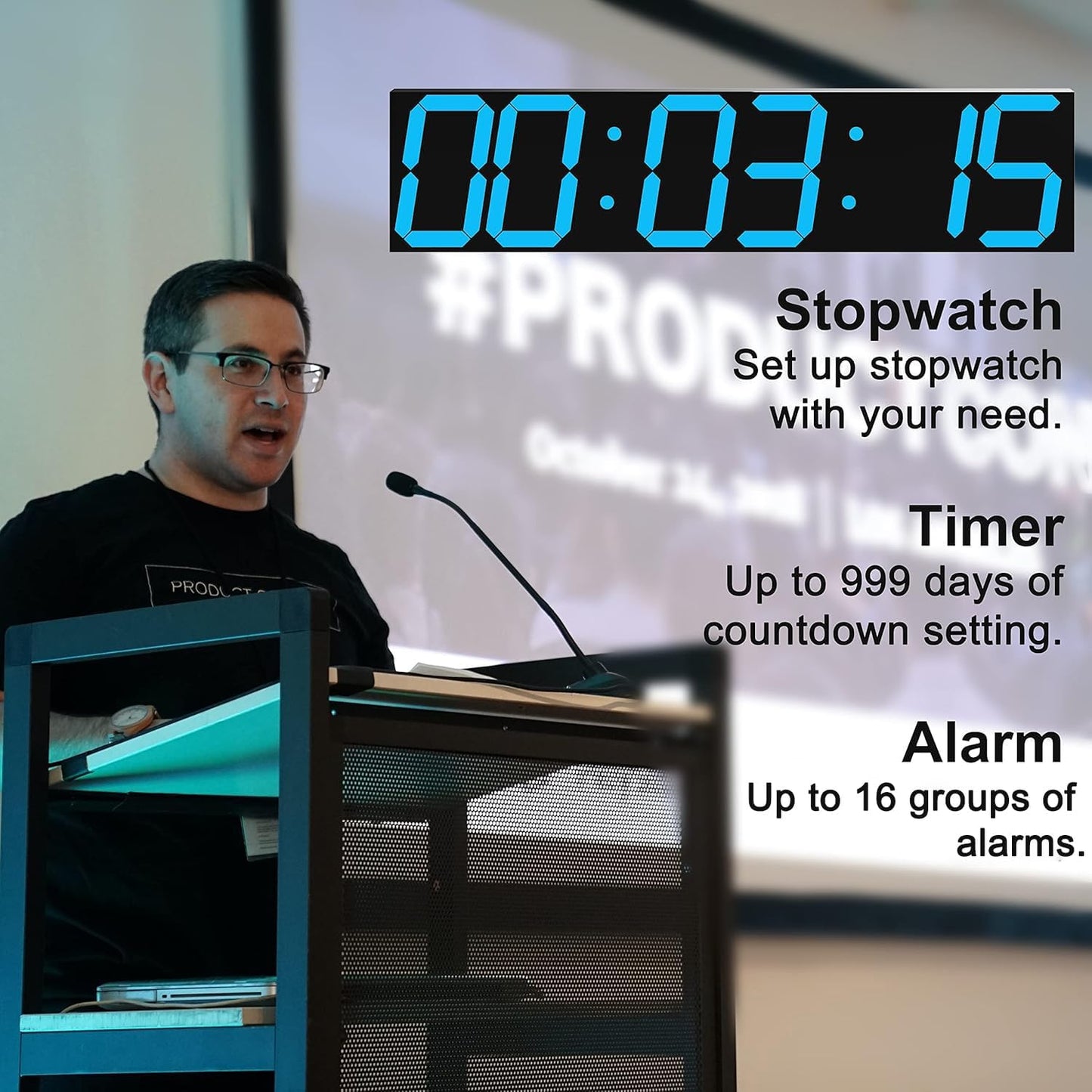 Digital Wall Clock, Oversize Led Digital Clock Large Display with Auto Dimmer, Huge Countdown Timer with Remote Control, 27" Wide Display, 6 Digits, Wall Mount, Date and Temperature(Ice Blue)