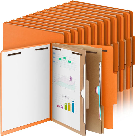 24 Pcs Classification Folders Letter Size, 2 Pocket Dividers Pressboard File Folder with Fasteners, Expanding File Organizer Bulk for Teachers, Clergy, Office, Church, Christmas (Orange)