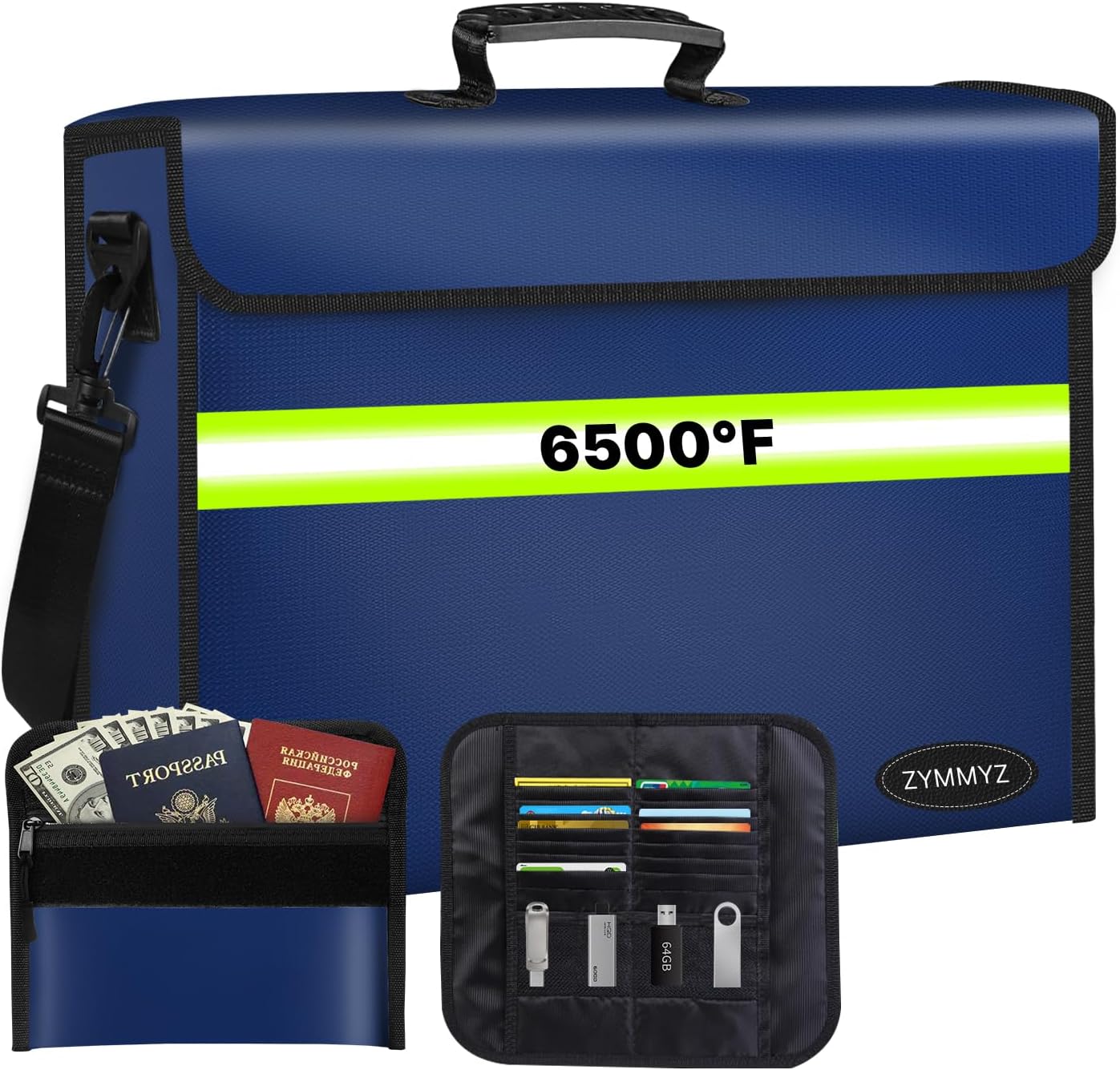 6500°F Large Fireproof Document Organizer with Lock,Upgraded 10 Layers Heat Insulated＆Waterproof Zipper,Removable Folder Layers/Wallet,Portable Home Travel Storage for Documents(16.5x12.4x5.5 inches)