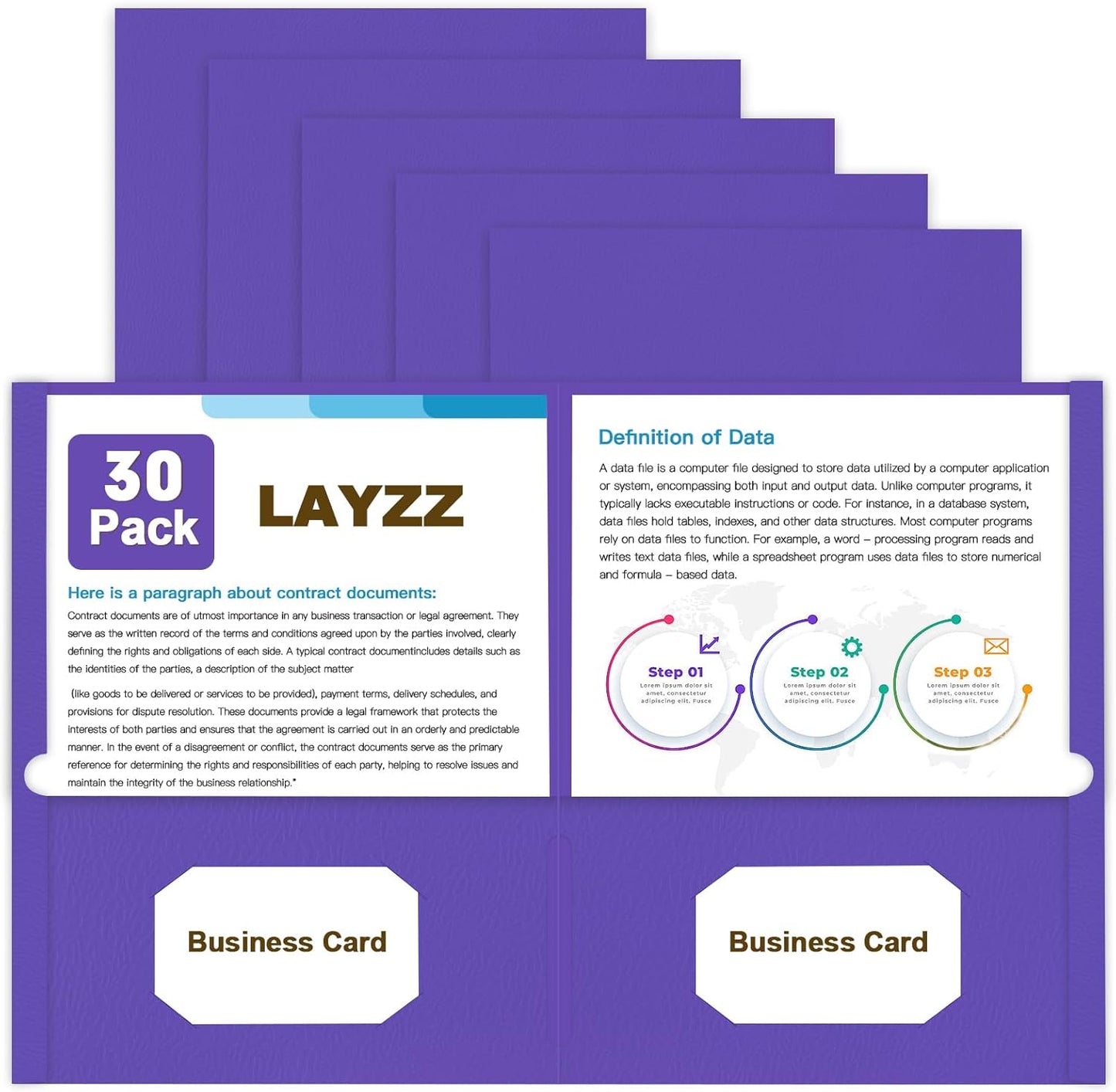 Folders with Pockets, LAYZZ 30 Pack Paper Pocket Folders, 2 Pocket Folders Fits Letter Size Paper, for School Office and Home (Purple)