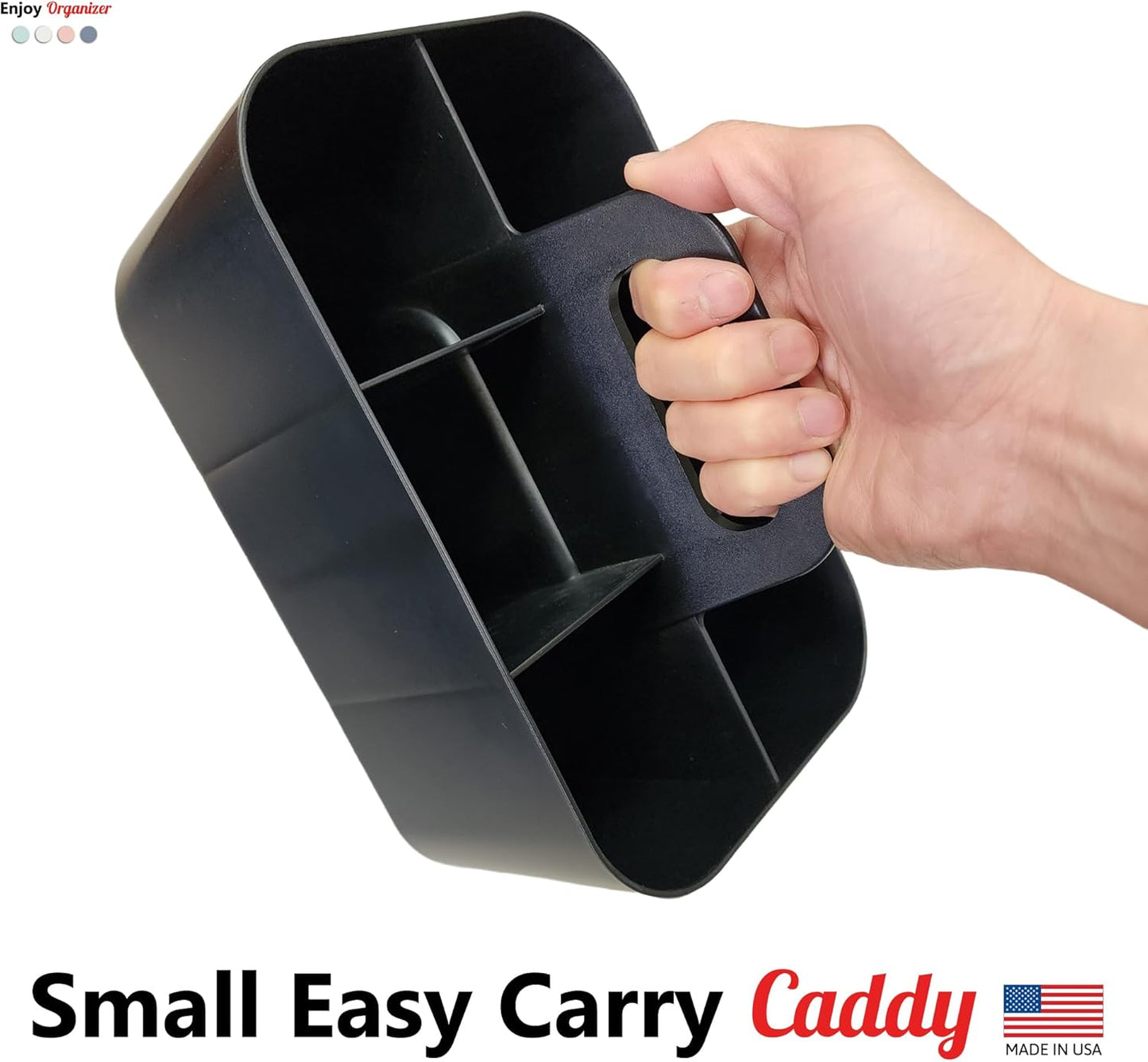 Small Stackable Plastic Caddy with Handle 6 Compartment | Desk, Makeup, Dorm Caddy, Classroom Art Organizers - 4 Pack, Made In USA (Mint/Ivory/Black/Gray)