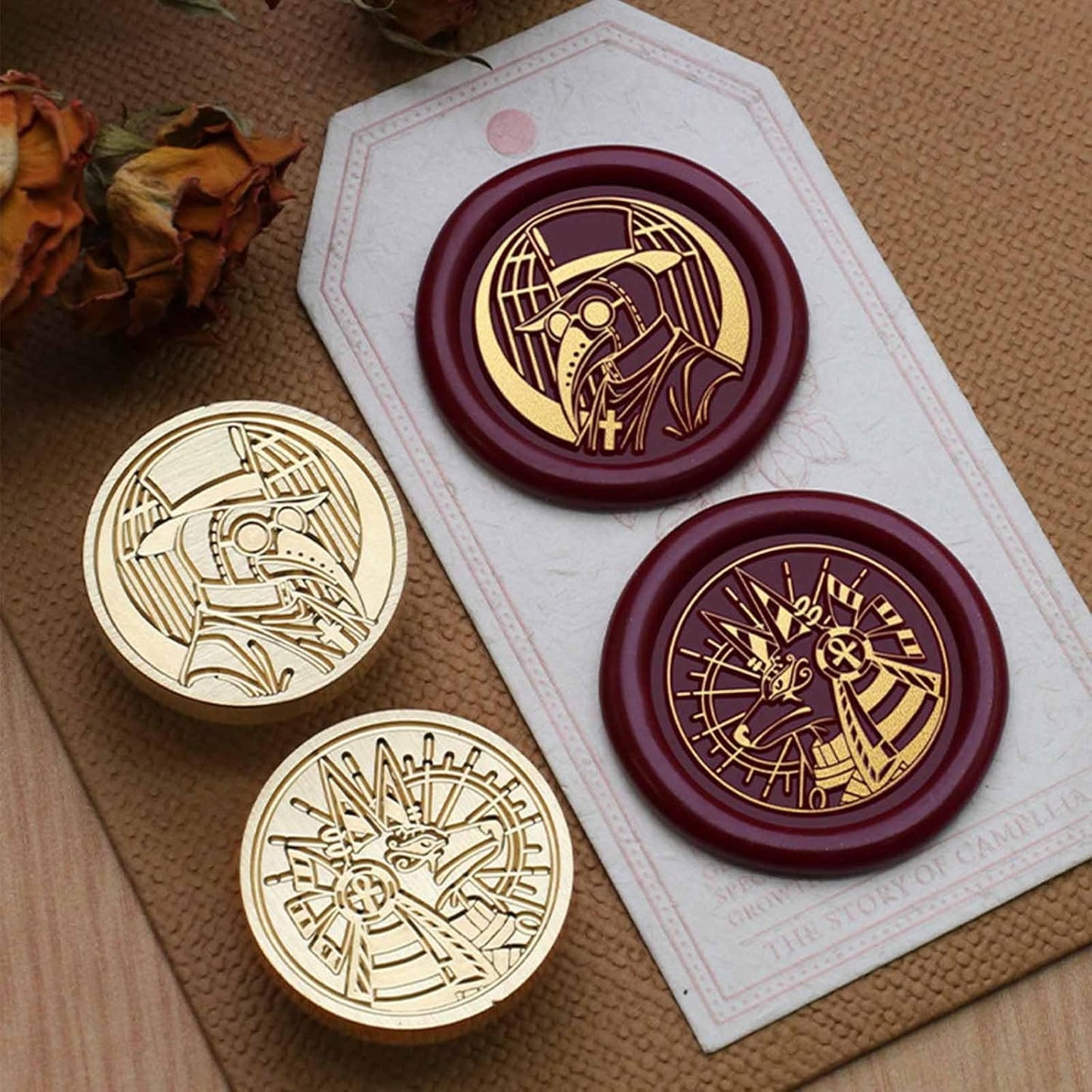 Plague Doctor Wax Seal Stamp - 0.98 inch/25mm Vintage Removable Brass Stamp Head with Handle for Wedding Invitations Envelopes Halloween
