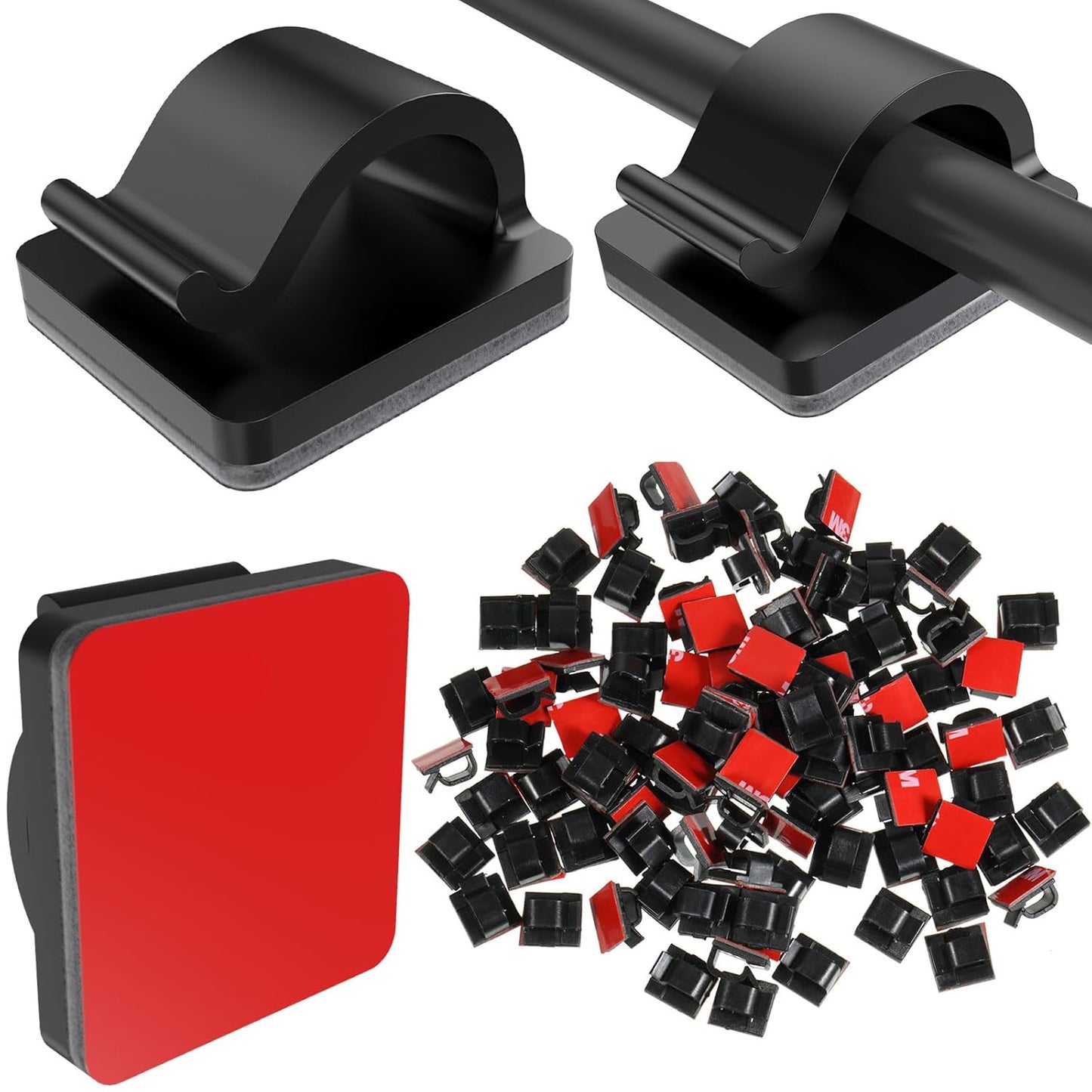 Blulu 100 Pcs Adhesive Cable Clips Bulk Wire Holder for Cord Organizer Clips Cable Management Outdoor Light Hooks for Christmas Wall String Lights Fairy Lights