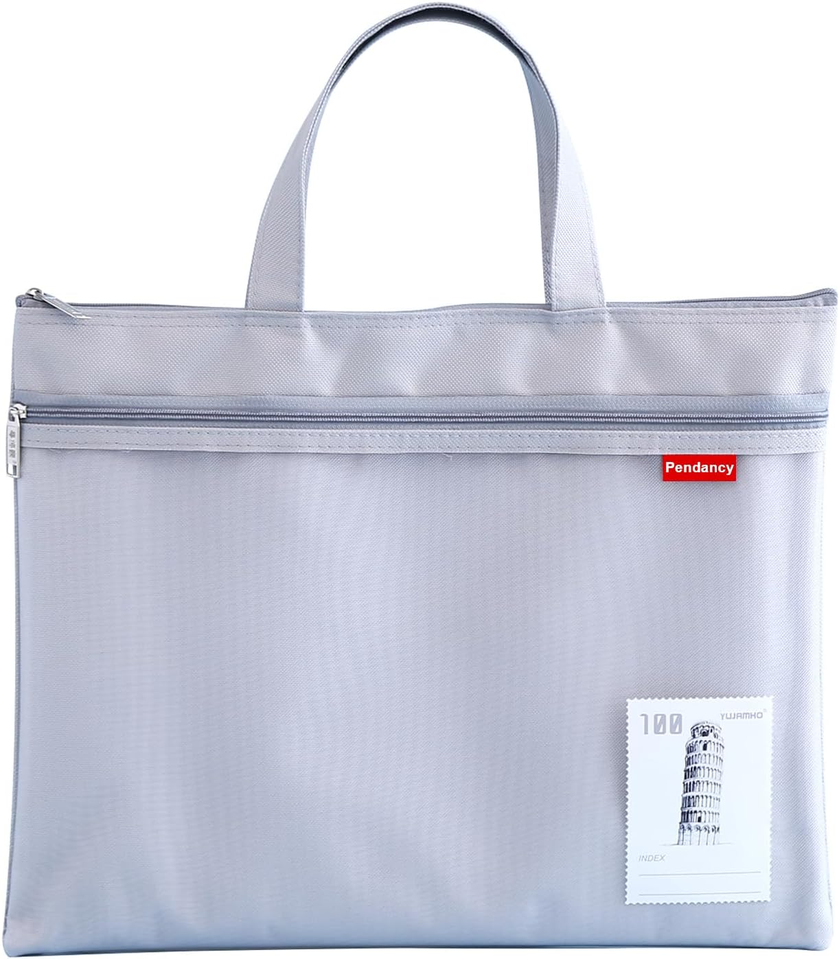 Pendancy Mesh Zipper Pouch 11x13.7 in, Large Double Pocket Waterproof File Bag with Handle, A4 Size Foldable Document Storage for Puzzle Project/Cross Stitch/Travel/Office（Gray）