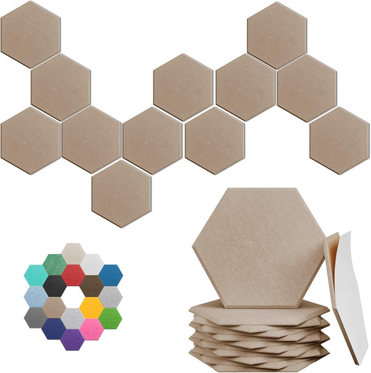 Hexagonal Acoustic Panels-18 Pack High-Density Sound Absorbing Panels 12"X10"X0.4" for Enhanced Noise Reduction, DIY Design, Idea for Studios, Offices, and Home Theaters(Dark Camel)