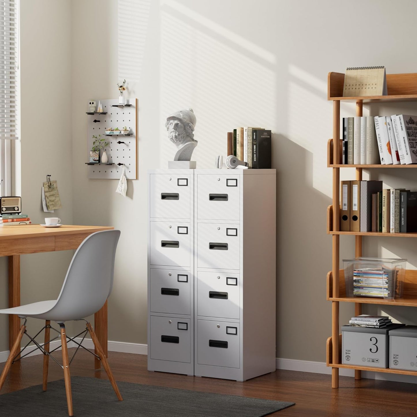 Aobabo 4 Drawer File Cabinet, Metal Filing Cabinet with Lock, Suitable for Home Office School Hanging Files Letter/Legal/A4 Size,White,Required-Assembly,17.72" D x 14.96" W x 55.2" H