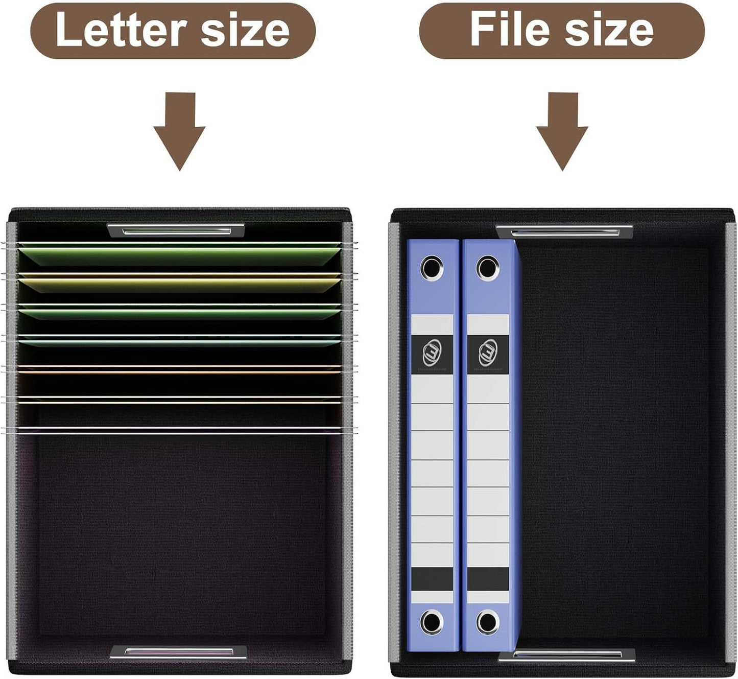 Huolewa Faux Leather File Organizer Box with Lid, Collapsible Hanging File Folder Box Organizer with Plastic Slides, Decorative Home/Office Filing System Boxes for File and Folder Storage-Brown