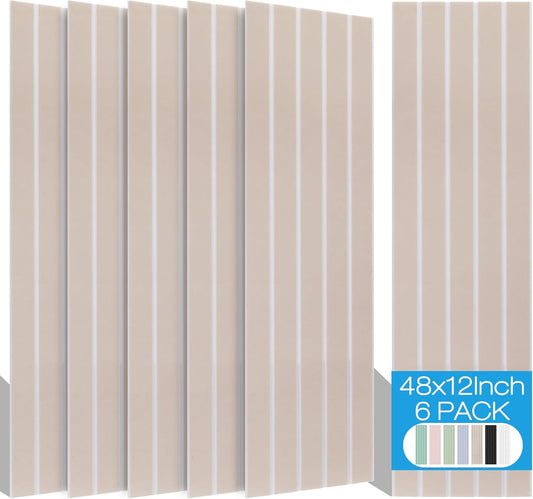 BUBOS 6 Pack Large Acoustic Panels,48x12Inch SoundProof Panels for Walls,Self Adhesive Acoustic Wall Panels,Decorative Sound Panels for Home Studio Office (Camel 02)