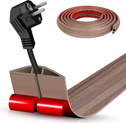 Floor Cord Cover Self Adhesive Cord Hider,10FT Cable Management, Extension Strip Protector for Wires, Prevent Cable Trips for Offices, Gyms, Exhibitions Cavity:0.39"(W) x 0.27"(H) Wood Walnut