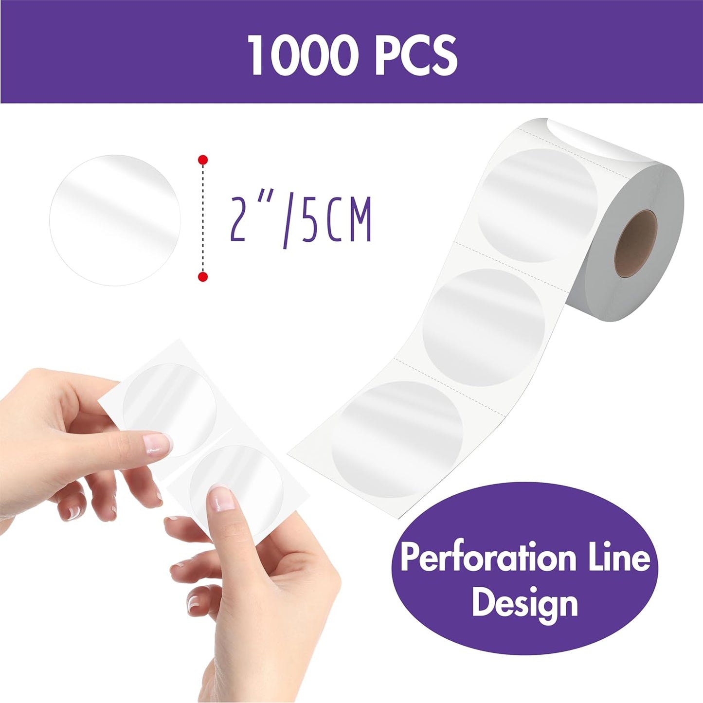1000 PCS Round Clear Seal Stickers, Transparent Envelope Mail Wafer Seal Self Adhesive Package Circle Label Dots with Perforation Line for Envelopes, Boxes and Gift Packaging (2” in Diameter)