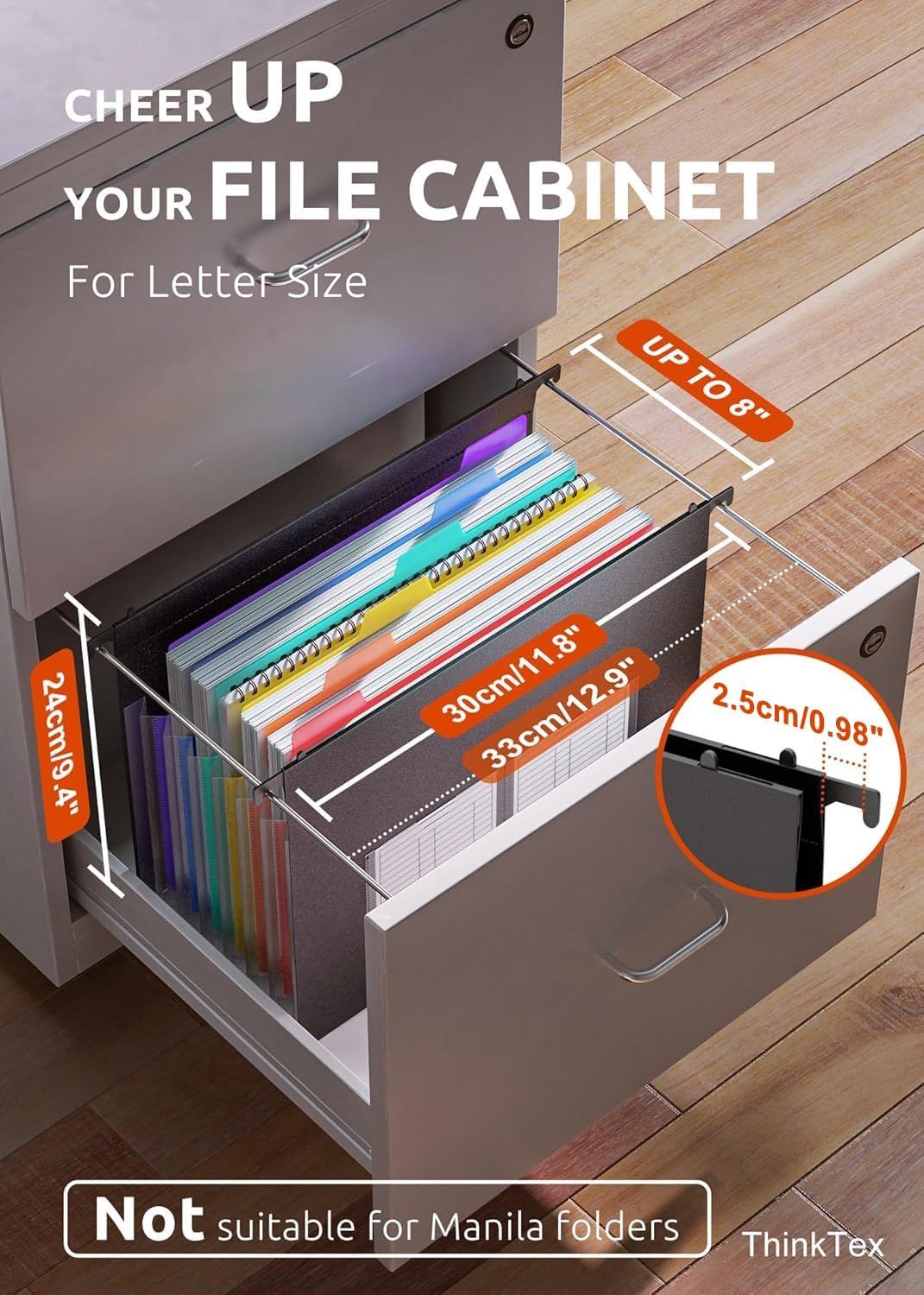 ThinkTex Plastic Expanding Hanging File Folders, 7 Innovative 1.2/'' Accordian Pockets, Large Capacity, Multi-Color Tabs, Letter Size for Filing Cabinet - Black-6 pack