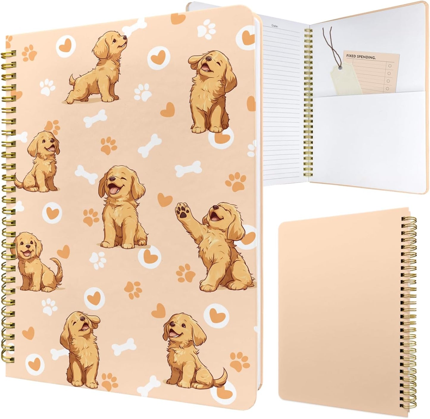 Cute Spiral Notebook journal B5 Aesthetic Pretty Design for Women Girls Kawaii with Pocket, 10 x 7.2 inch, Lined, Dogs