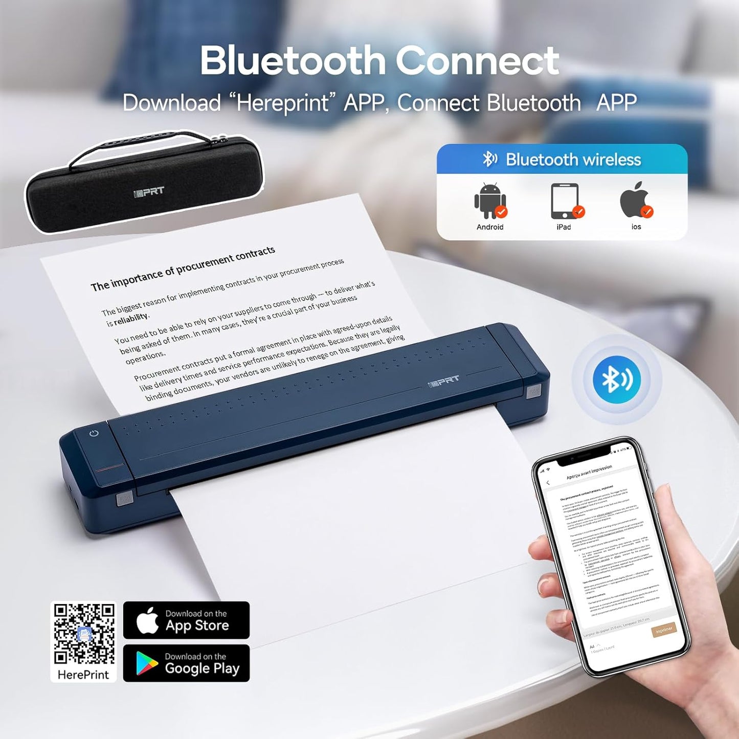iDPRT MT888 Portable Thermal Printer Wireless for Travel,Support 8.5" X 11" US Letter Compatible with iOS, Android & Laptop,Bluetooth Mobile Inkless Printer with Case, Blue
