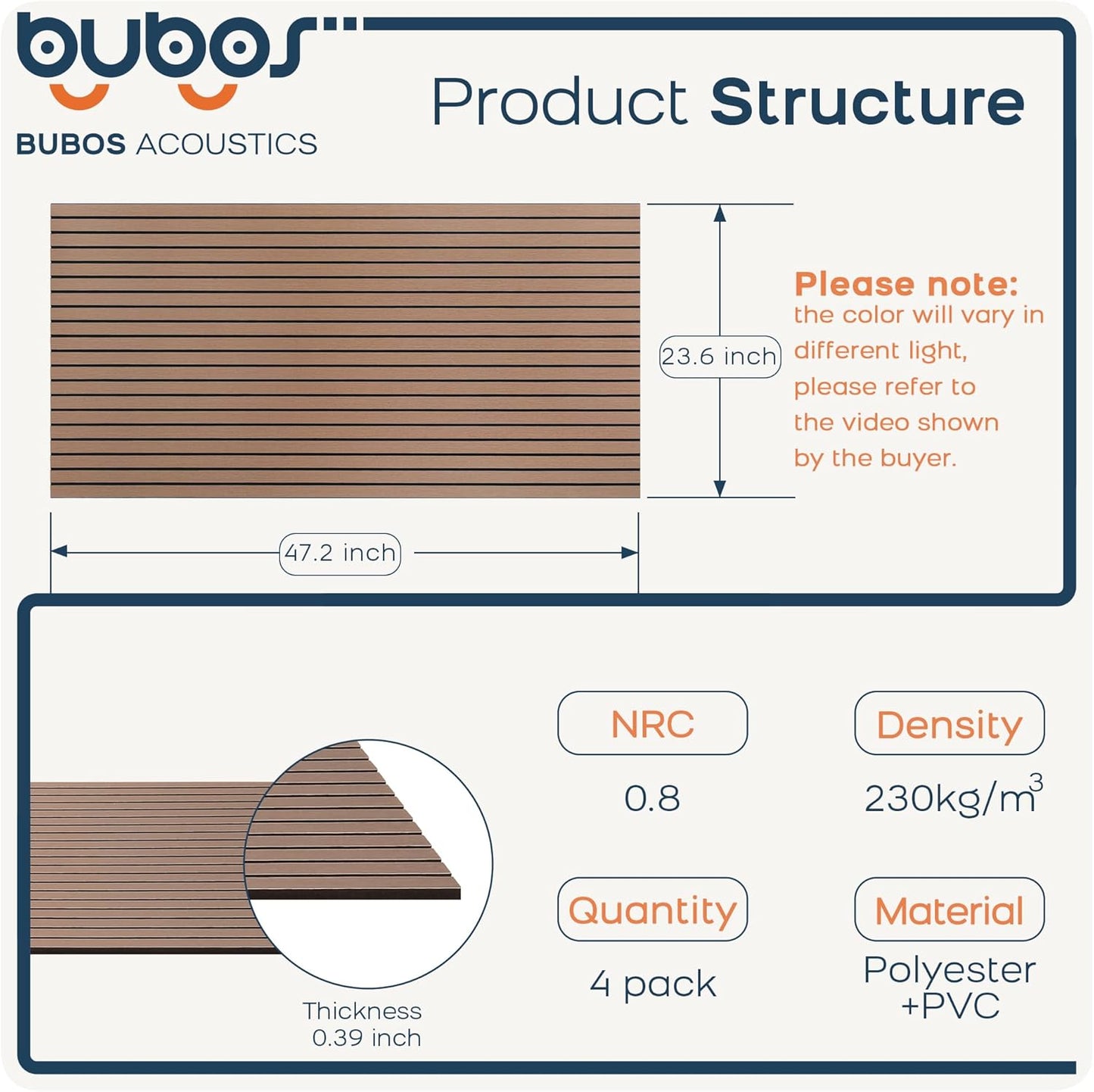 BUBOS 4 Pack Large Acoustic Panels,47.2"x23.6"Acoustic Wall Panel, Self-Adhesive Sound Proof Panel for Walls,Decorative Soundproof Panels for Recording Studio&Office (Walnut)