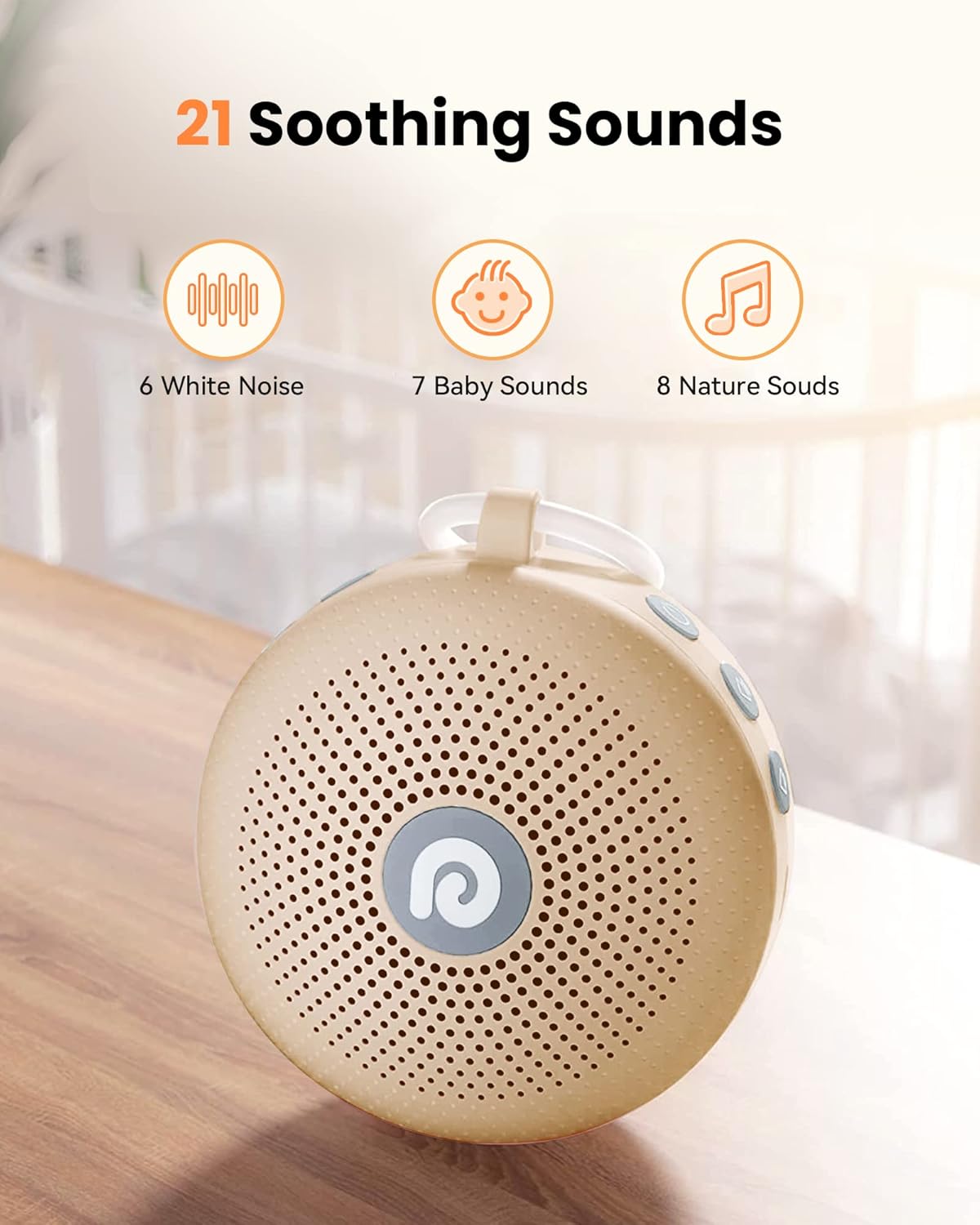 Dreamegg White Noise Machine - Portable Sound Machine for Baby Adult, Features Powerful Battery, 21 Soothing Sound, Noise Canceling for Office,Sound Therapy for Home,Travel, Registry Gift, Light Khaki