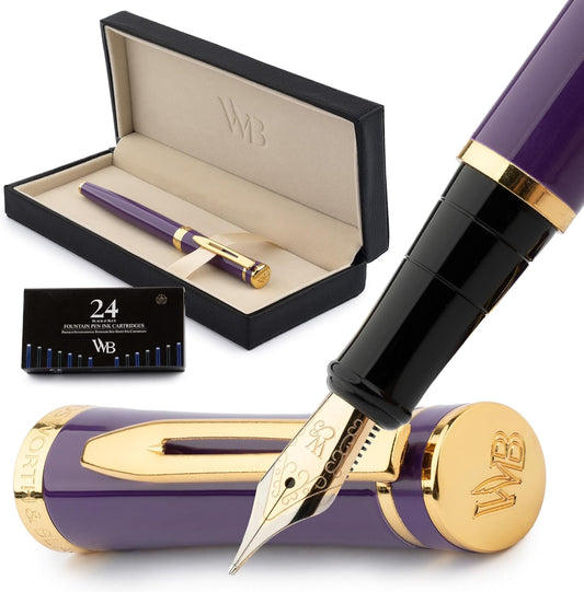 Wordsworth & Black Fountain Pen Set, Medium Nib, Includes 24 Ink Cartridges and Ink Refill Converter, Gift Case, Journaling, Calligraphy, Smooth Writing Pens [Velvet Purple] Perfect for Men and Women