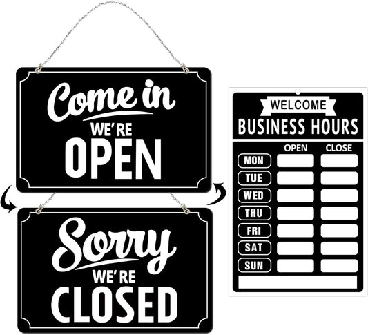Open Closed Signs Business Hours Sign Set for Window Door Open Signs for Business Hour Closed Open Flip Sign Store Resturant Bar Black