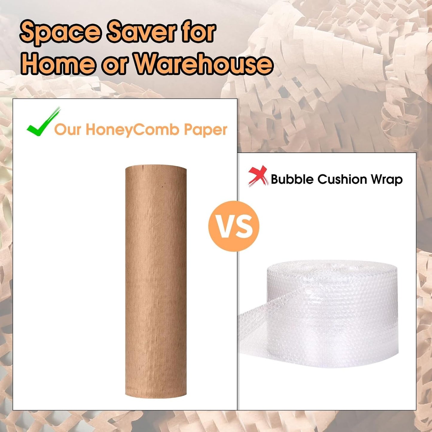 Honeycomb Packing Paper Pacific Mailer 12" x 65' Moving Paper Bubble Cushioning Wrap with 20 Fragile Sticker Labels