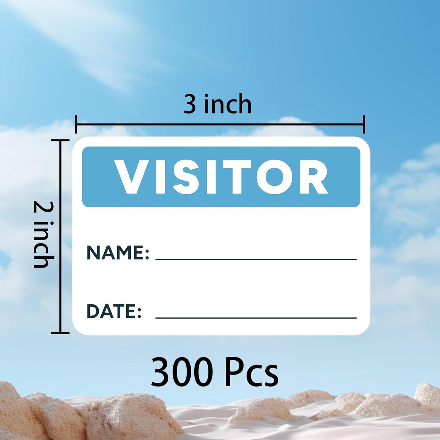 Visitor Pass Stickers – 300 Writable Name Tag Labels, 2 x 3 Inch, Self-Adhesive Identification Badges for Office, School, Events (300Pcs-Light Blue)