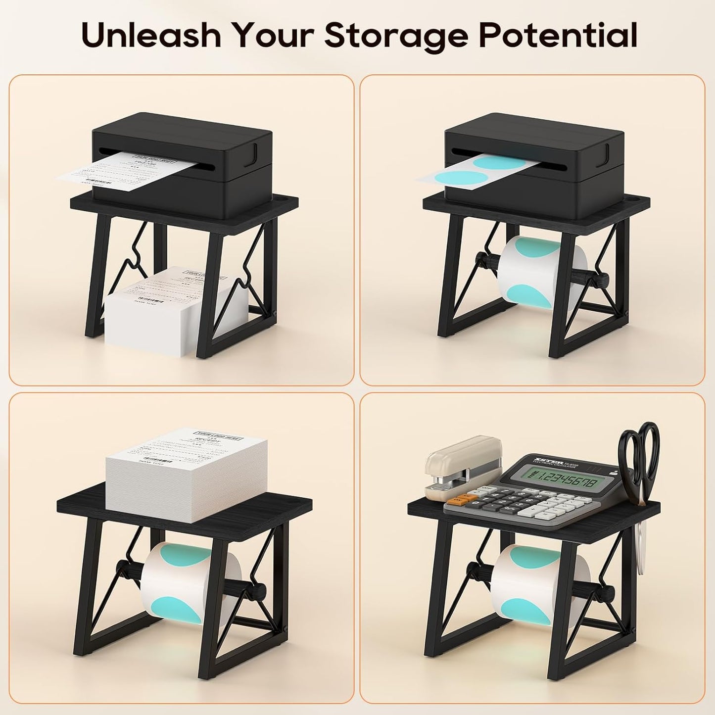 Label Holder for Rolls and Fan-fold Labels, Wooden Label Stand for Shipping Label Printer, Sticker Roll Holder Thermal Printer Accessory for Home, Office (Black)