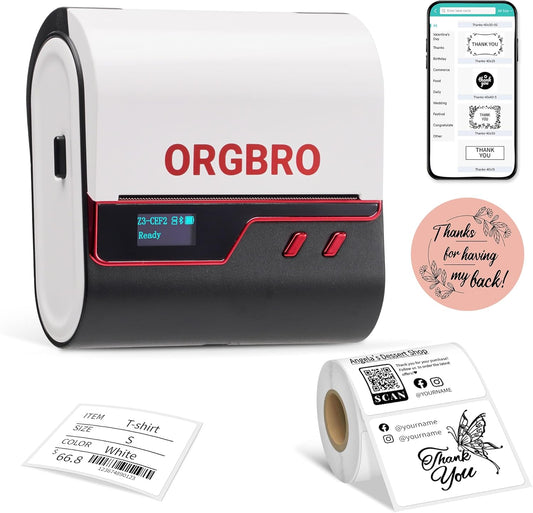 ORGBRO Z3 Label Maker Machine with Tape, 3 Inch Bluetooth Thermal Label Printer, Portable Sticker Printer for Small Business, Office, Home Organization, Barcode, Address, Compatible with Phones & PC