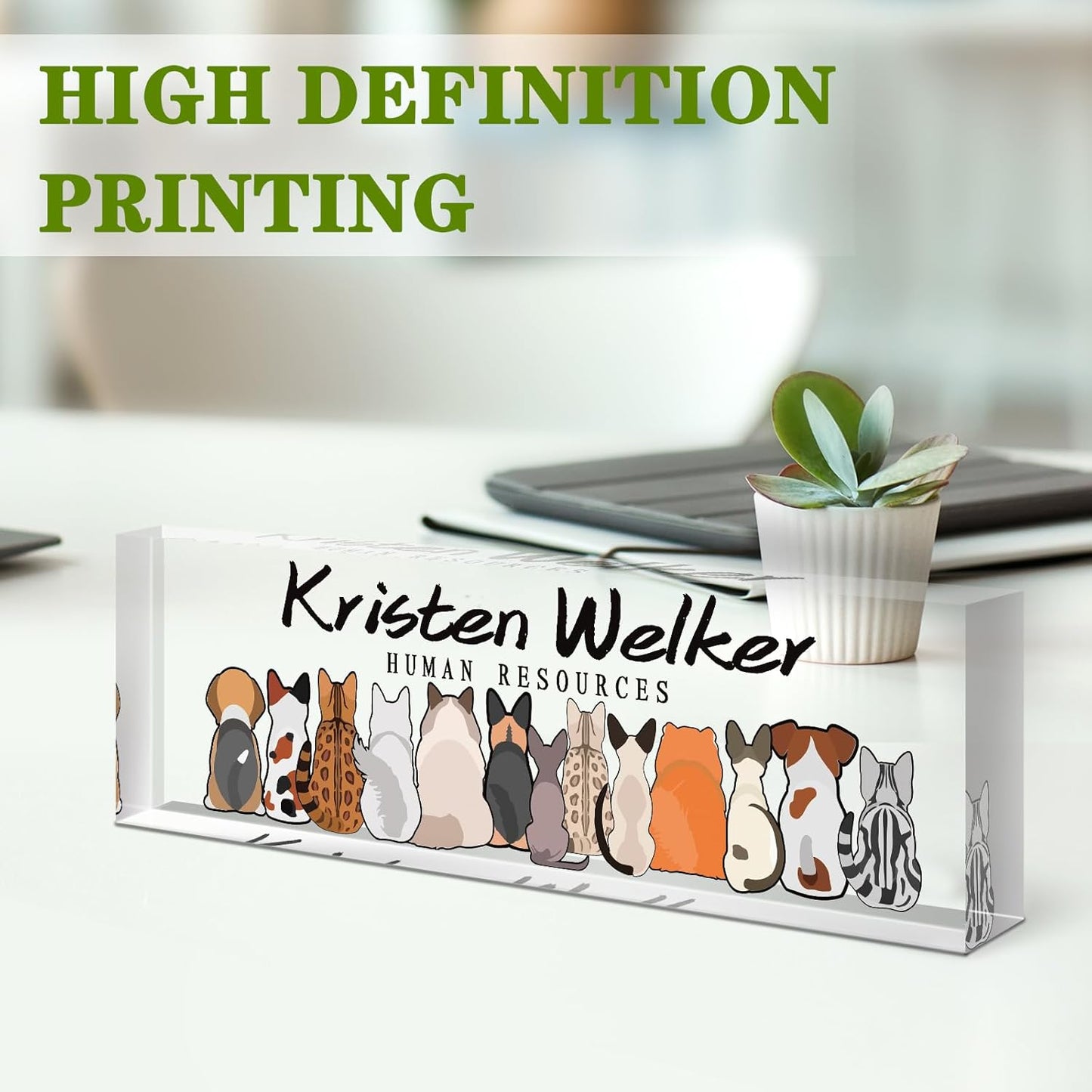 Gowellly Office Desk Name Plate Personalized - Custom Acrylic Name Plates for Desk - Employee Appreciation Gifts - Office Gifts for Teacher,Boss,Nurse,Lawyer,Women Office (pet Back View)