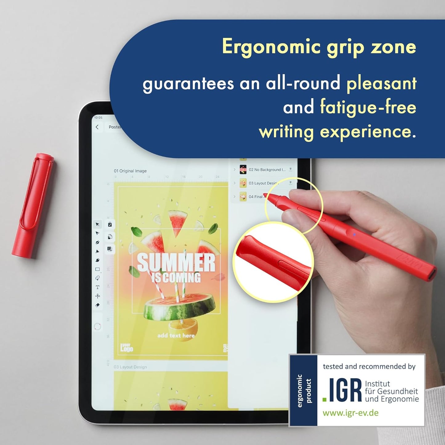 LAMY Safari Note+ red iPad Pen - Stylus Pen with Palm Rejection, tilt Sensitivity & Ergonomic Grip - Compatible with Various iPad Models & Generations - up to 10 Hours Battery Life