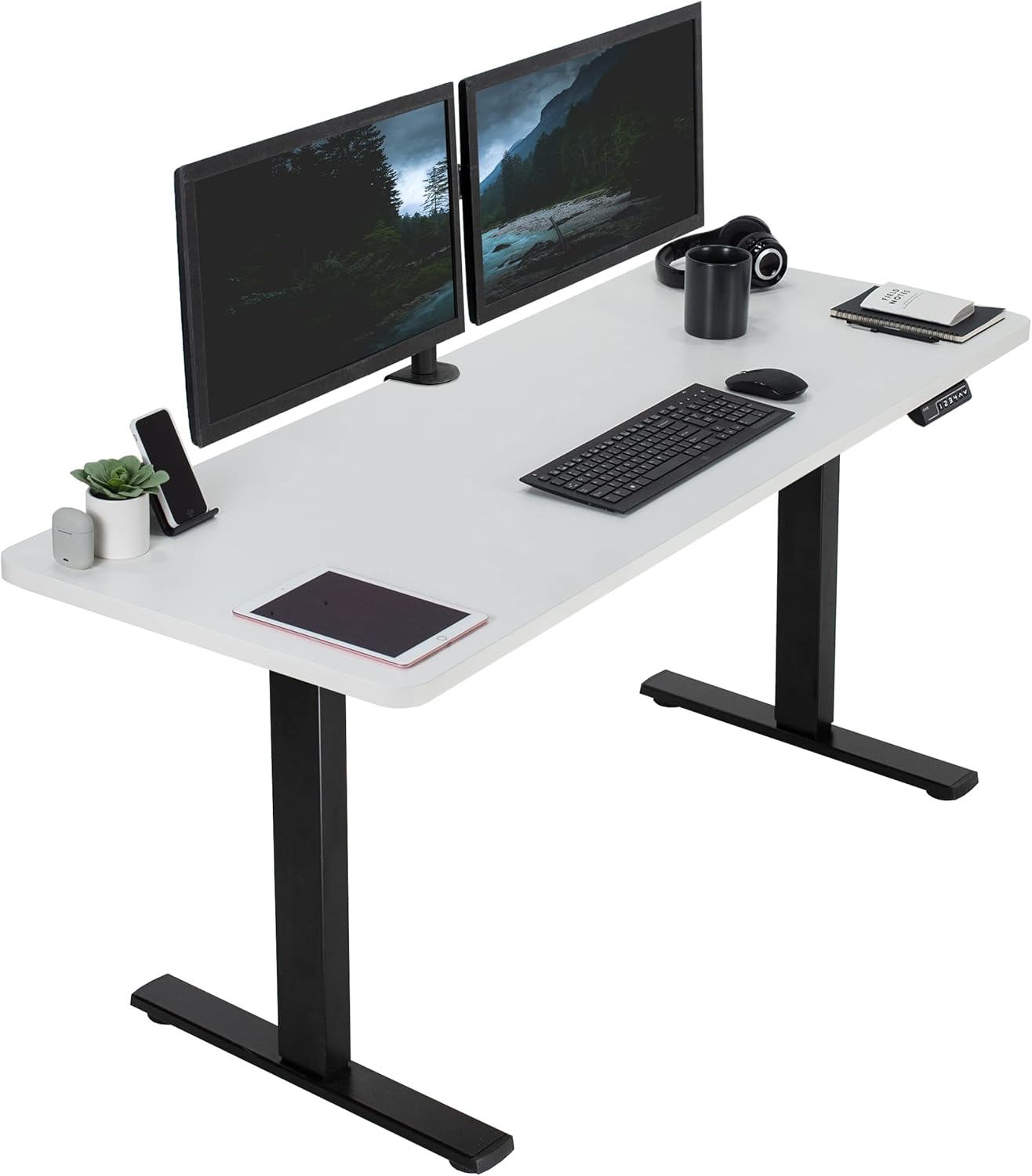 VIVO Electric 60 x 24 in Standing Desk, Memory Height Adjustment, 1B Series, One-Piece White Top, Black Frame, DESK-KIT-1B6W