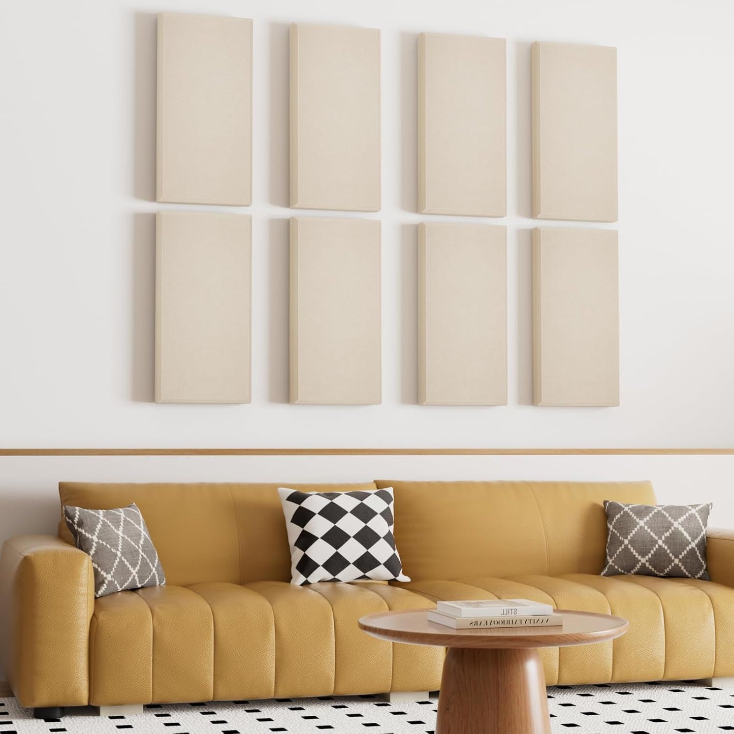 TONOR 4 PCS Large Acoustic Panel, 23.6″ * 11.8″ * 2.36″ 3D Fiberglass Sound Proof Panel with Full Self-Adhesive, Decorative Echo Absorbing Wall Panel, for Studio, Living Room, Home, Office, Beige