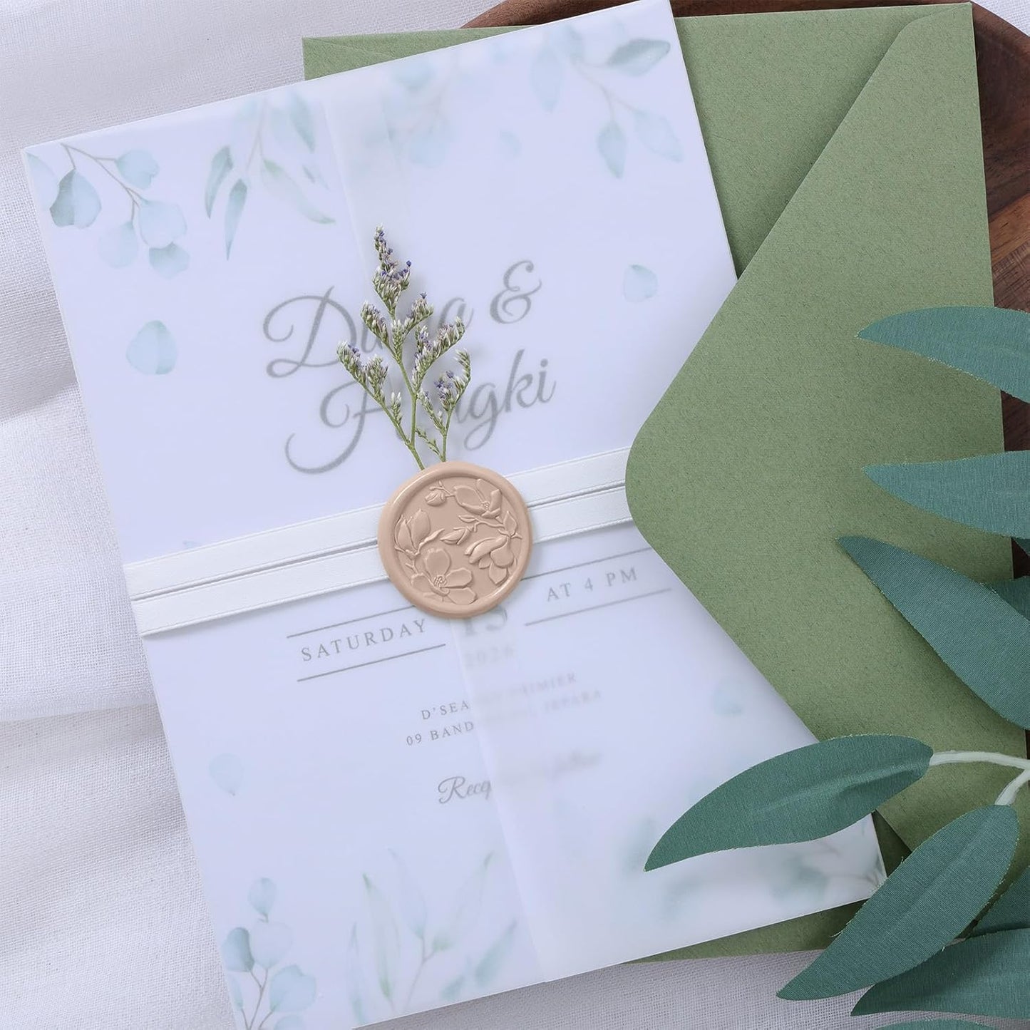 UNIQOOO Wax Seal Stickers - 3D Magnolia Wedding Invitation Envelope Botanical Seal Stickers, 50 Pcs Self-Adhesive Taupe Stickers, Perfect for Invitation, Christmas, Gift Wrapping, Party