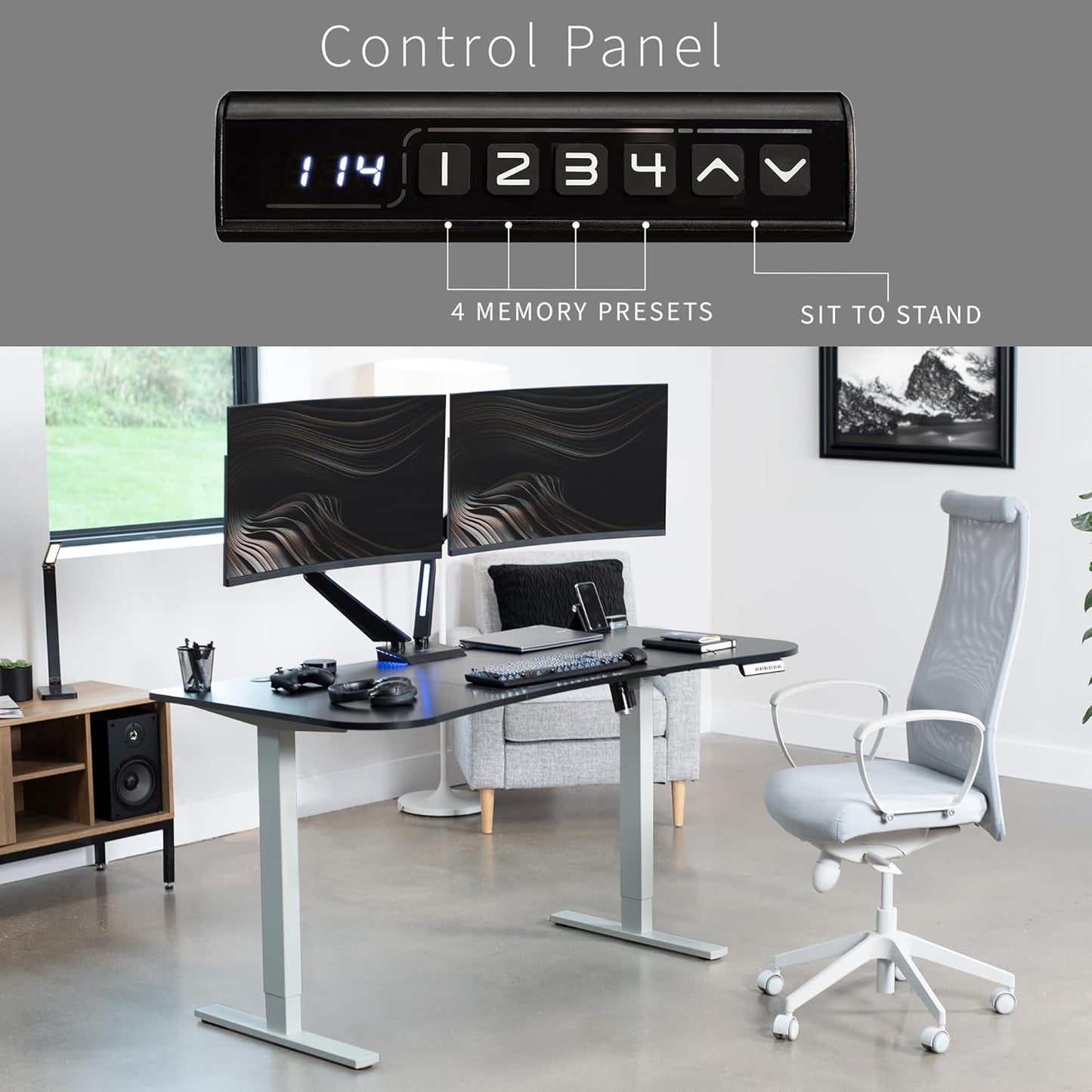 VIVO Electric 63 x 32 in Standing Desk, Memory Height Adjustment, 1B Series, Black Carbon Fiber Top Gray Frame, DESK-KIT-1G1R