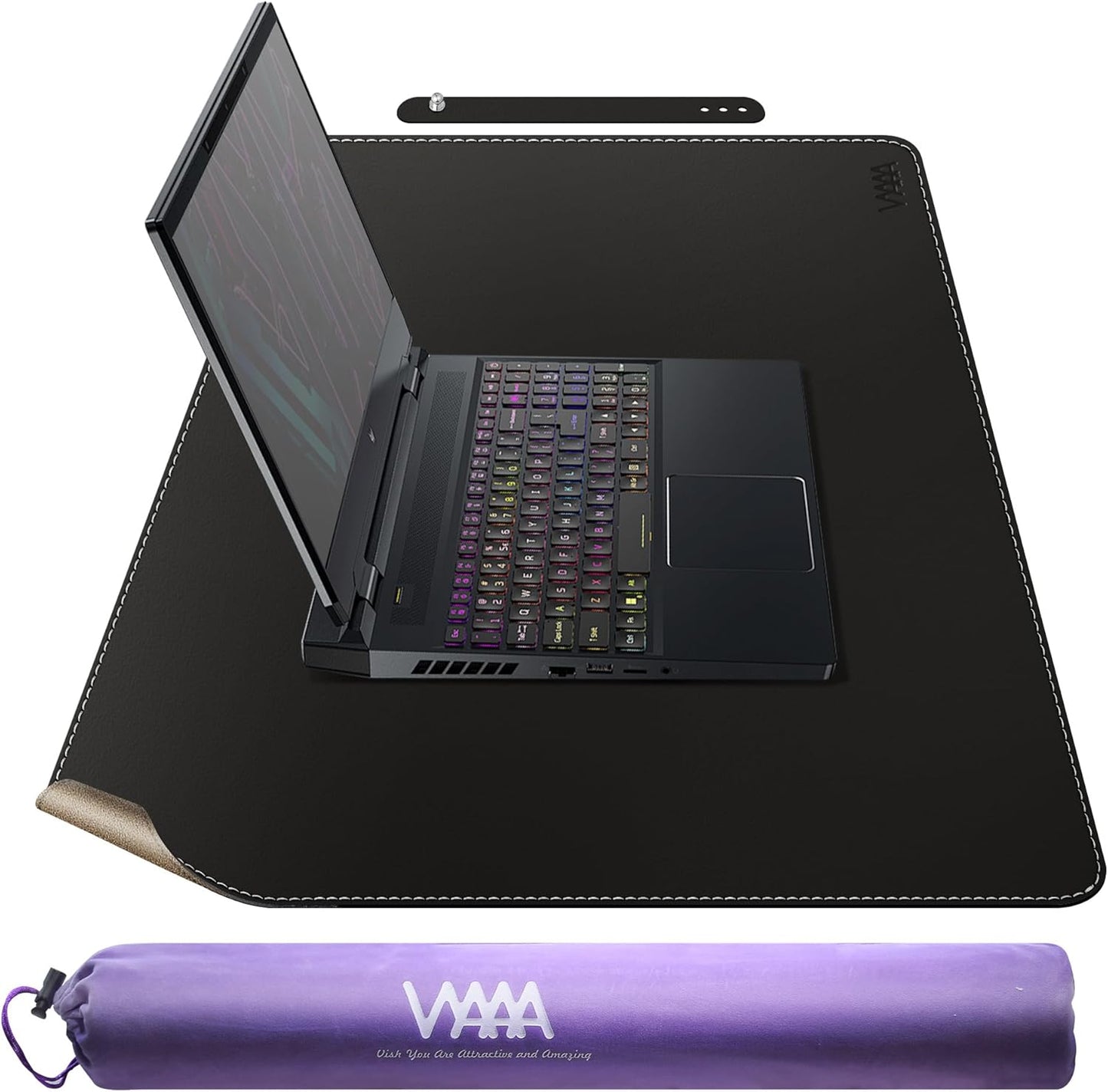 VYAAA Cork & Leather Desk Mat, 35.4"×19.6" Large Mouse Pad, Desktop Protector for Desk, Multifunctional Keyboard Mouse Pad for Home or Office (Black)