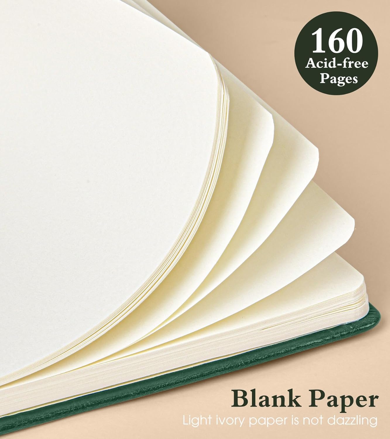 Blank Journal Notebook for Women Men,160 Pages,Inner Pocket,A5 Hardcover Sketchbook for Drawing, Sketch book, Unlined Notebooks for School,Work,Travel Journals for Writing 5.8"x8.5" (Green)