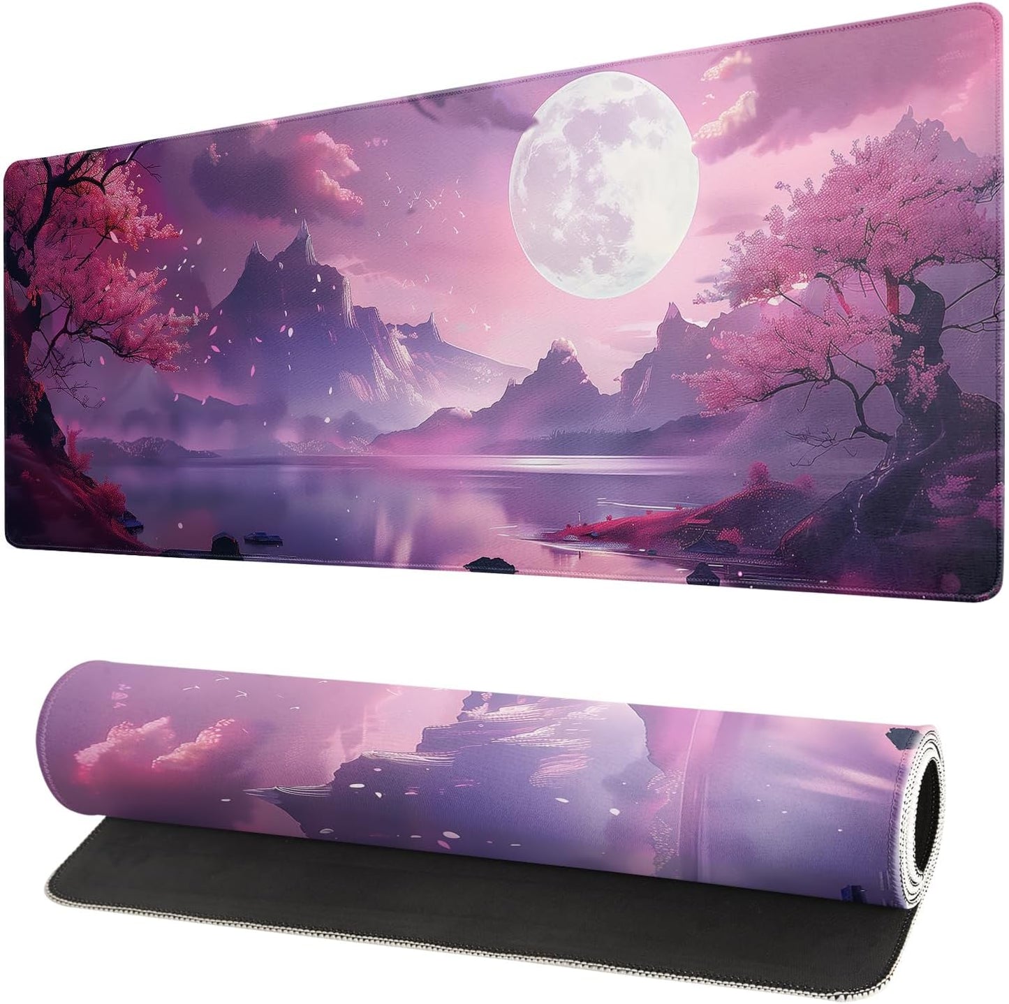 Desk Mat, Anime Desk Pad Mat, Desk Matt for Desktop, XL Large Mouse Pad for Desk, Anti-Slip Big Mousepad with Stitched Edges, Keyboard Pad Mouse Mat for Gaming and Office (Cherry Blossom 4)