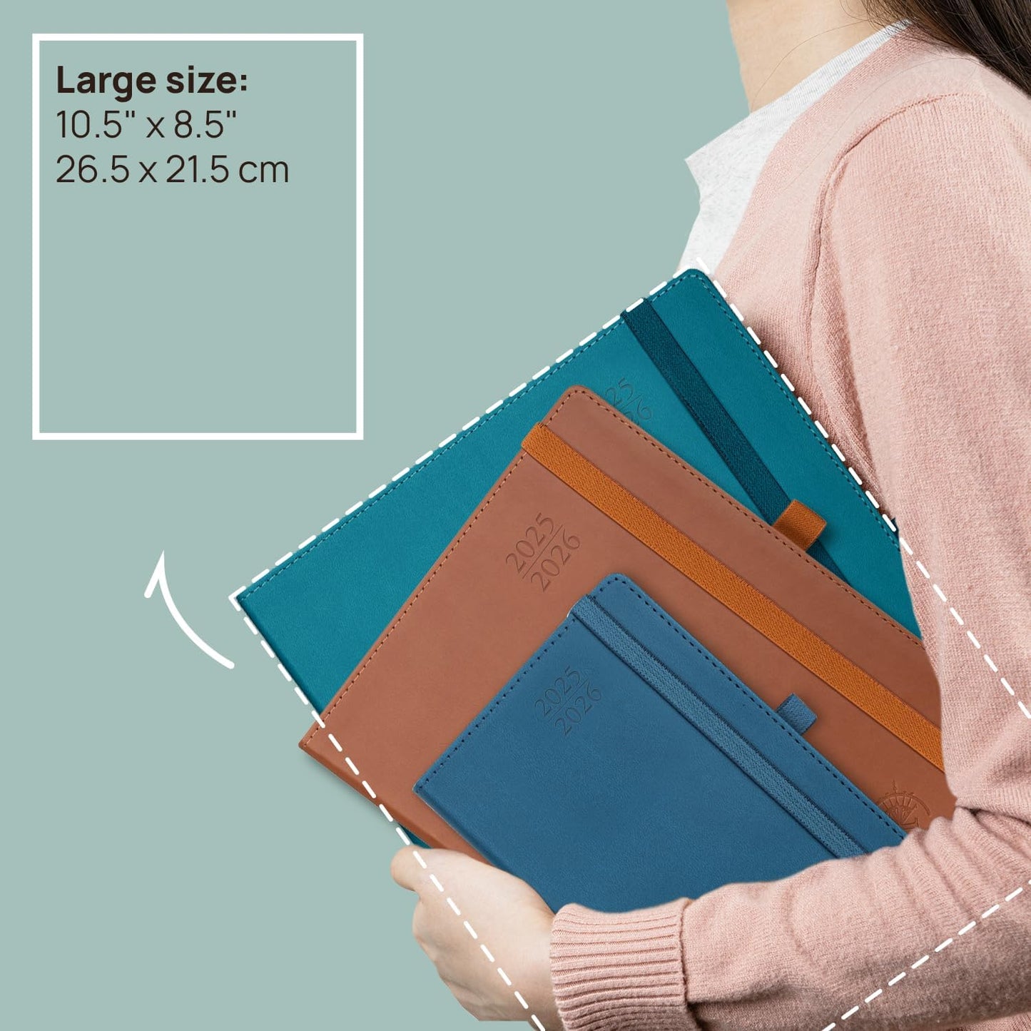 POPRUN Planner 2025-2026 (Large - 8.5'' x 10.5'') Academic Weekly Calendar (July 2025 - June 2026) with Hourly Time Slots, Monthly Tabs, 100GSM Thick Papers, Leather Soft Cover - Blue Green