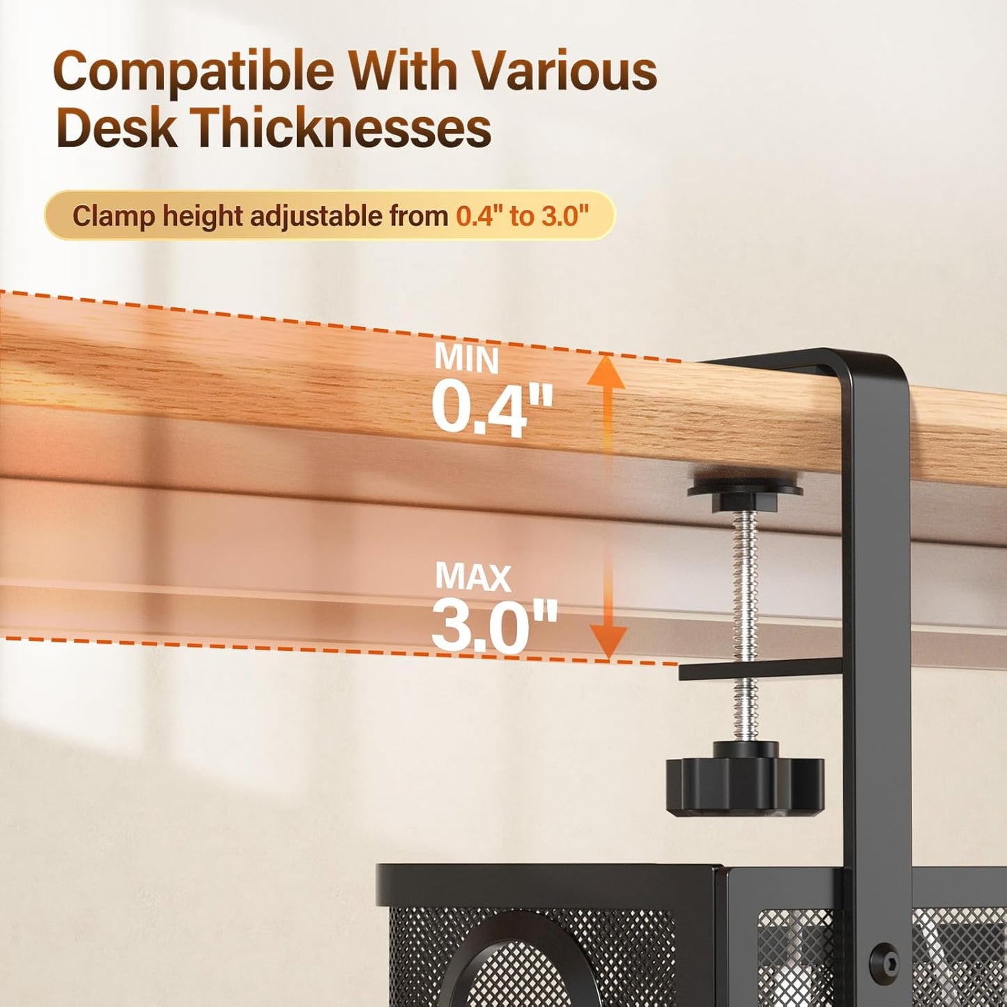 [Upgraded] 2 Pack Under Desk Cable Management Tray, Cinati Cord Organizers for Table Thickness up to 3", 16" Wire Organization with Clamp No Drill, Cable Management Box for Office - No Damage to Desk