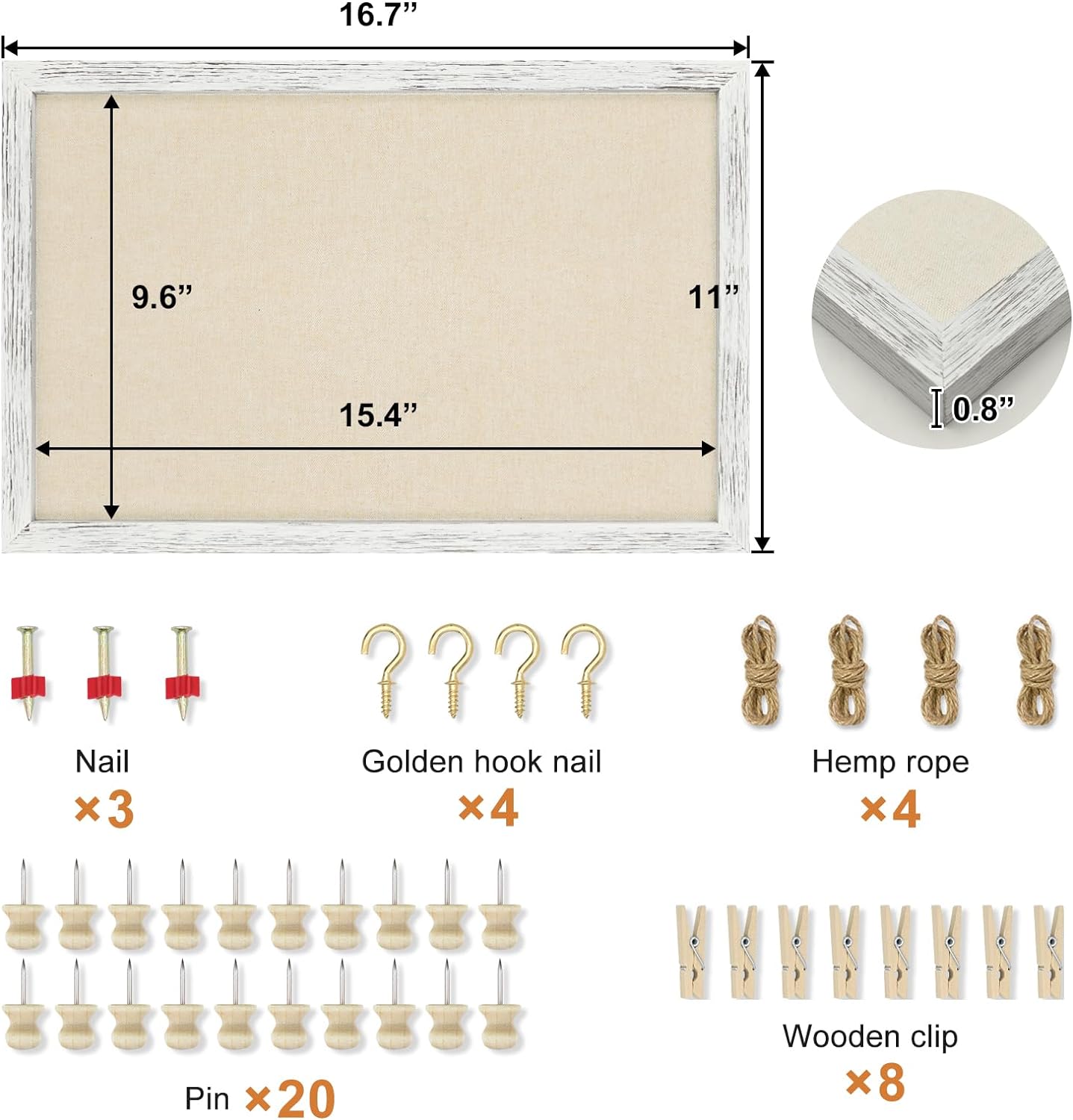 Egofine Cork Board Bulletin Board with Linen, 16x11 Wood Frame Pin Board, 2 Pack Cork Boards for Walls, Vision Board Hanging horizontal or Vertically for Office Home Decor School Kitchen, Rustic White