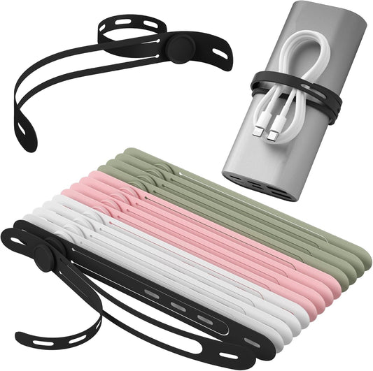 Nearockle Latest Double-Sided Silicone Cable Ties, 16Pcs Reusable Cord Organizer for Bundling Phone Charger and USB Cable, Multifunctional Organizer for Travel Home (Multi)