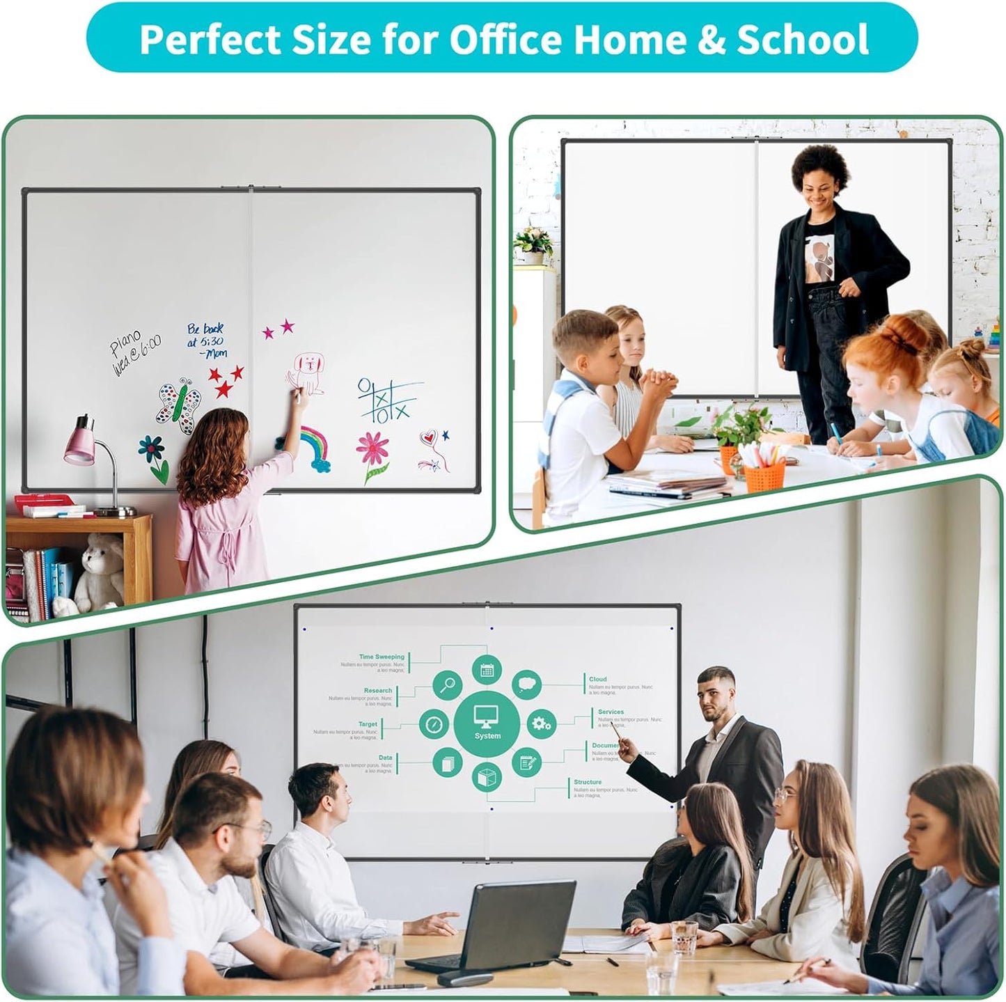 JILoffice Large Foldable White Board 60 x 48 Inches, Dry Erase Magnetic White Board, Black Aluminum Frame with 2 Detachable Marker Trays Wall Mounted Board for Office Home and School
