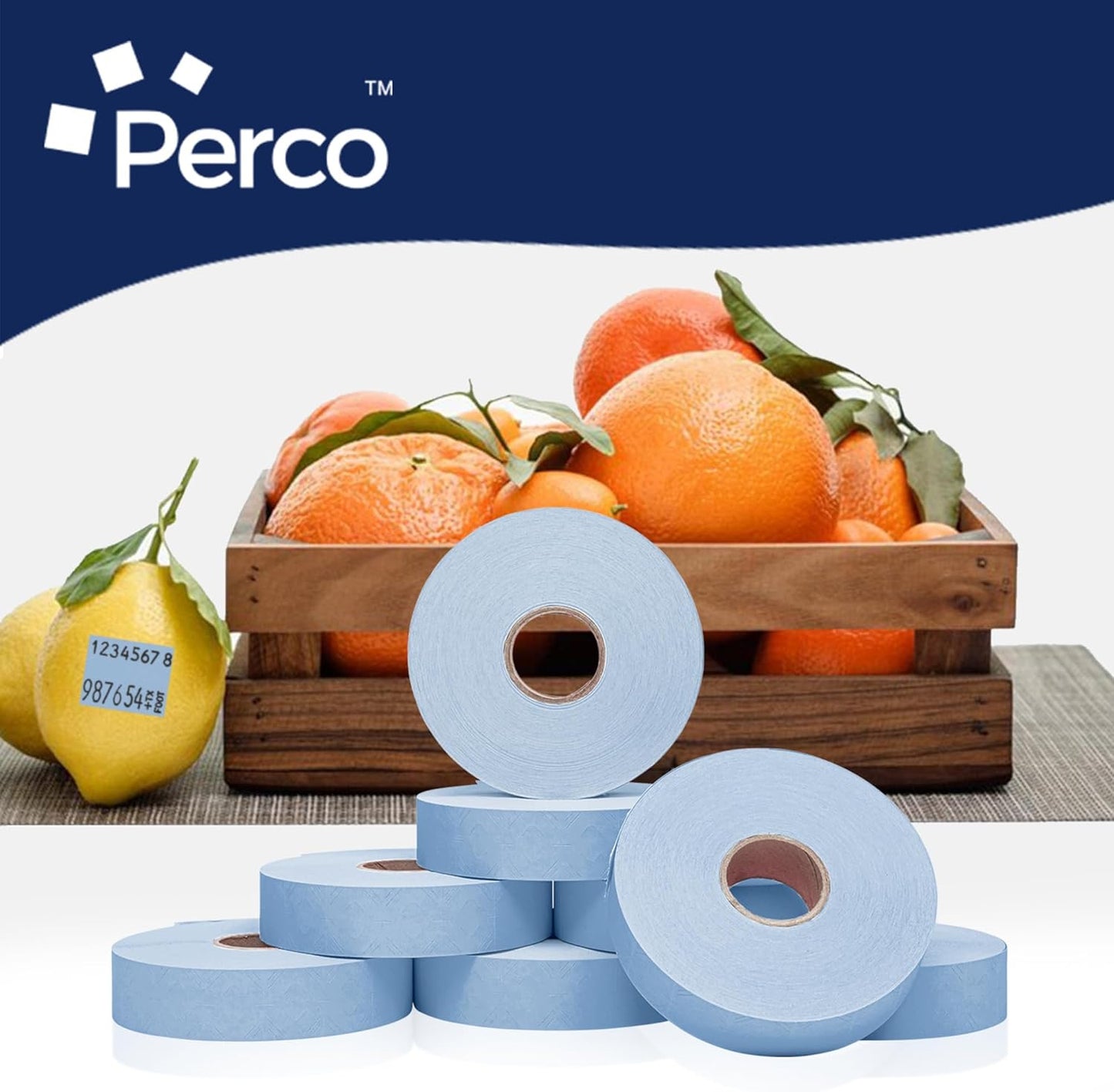 Perco Blue Pricing Labels for Monarch 1136 Price Gun - 8 Rolls, 14,000 Pricemarking Labels - with Bonus Ink Roll Included