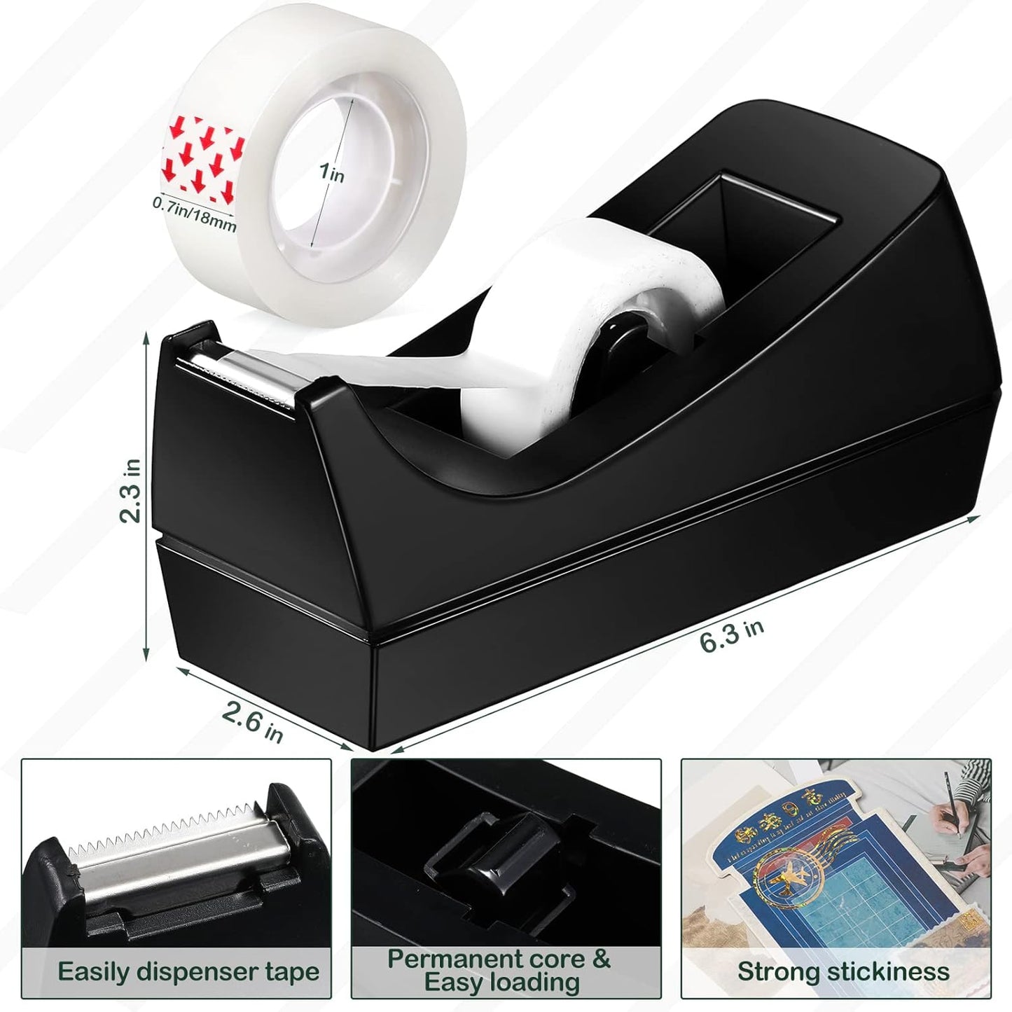 Yahenda 10 Pack Desktop Tape Dispenser Non Skid Base with 0.7 x 985 Inches Invisible Tape Refills Bulk Weighted Roll Dispenser for Office Home School