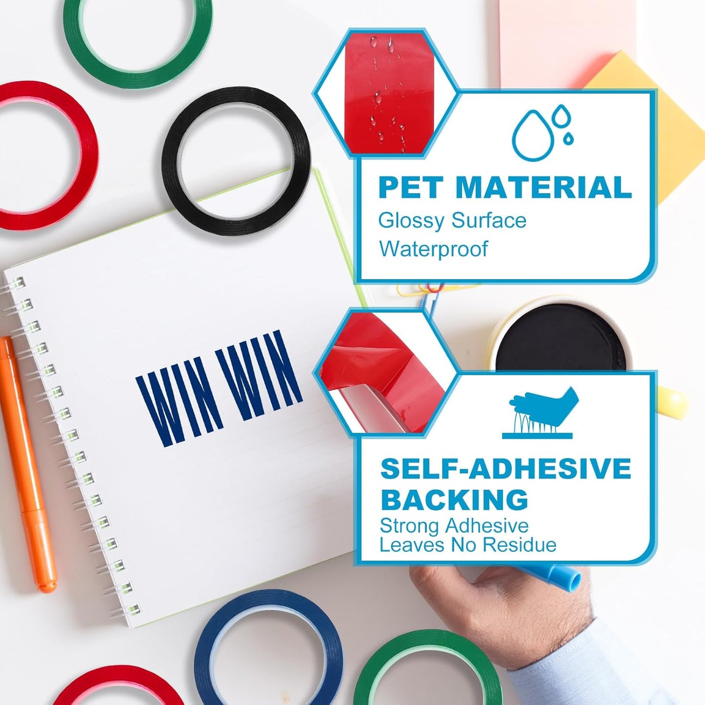 MECCANIXITY Whiteboard Tape 3/8" x 72 Yard Pinstripe Graphic Chart Line Grid Marking Tapes for Classroom Office Dry Erase Board Art, Red, Pack of 3