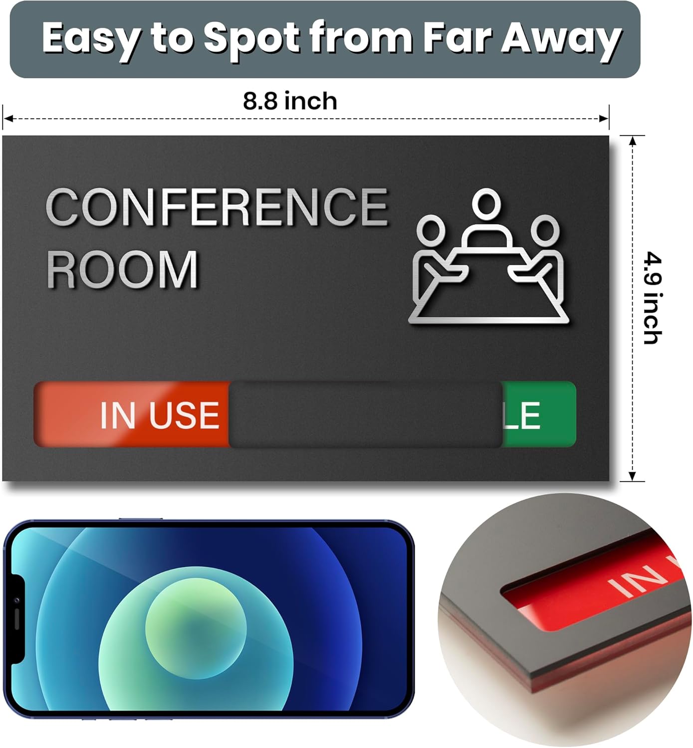 Conference Room Sign - In A Meeting Sign for Office Door, Do Not Disturb, In Use/Available Slider Indicator for Office Tell Whether Meeting Room is In Session