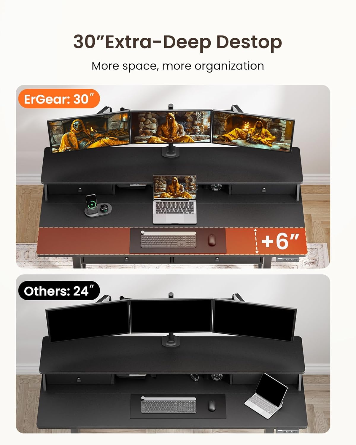 ErGear Electric Standing Desk with 4 Drawers, 55" x 30" Height Adjustable Desk with Storage, C-Clamp Mount Compatible, Computer Home Office Table with Cable Management Tray, Black