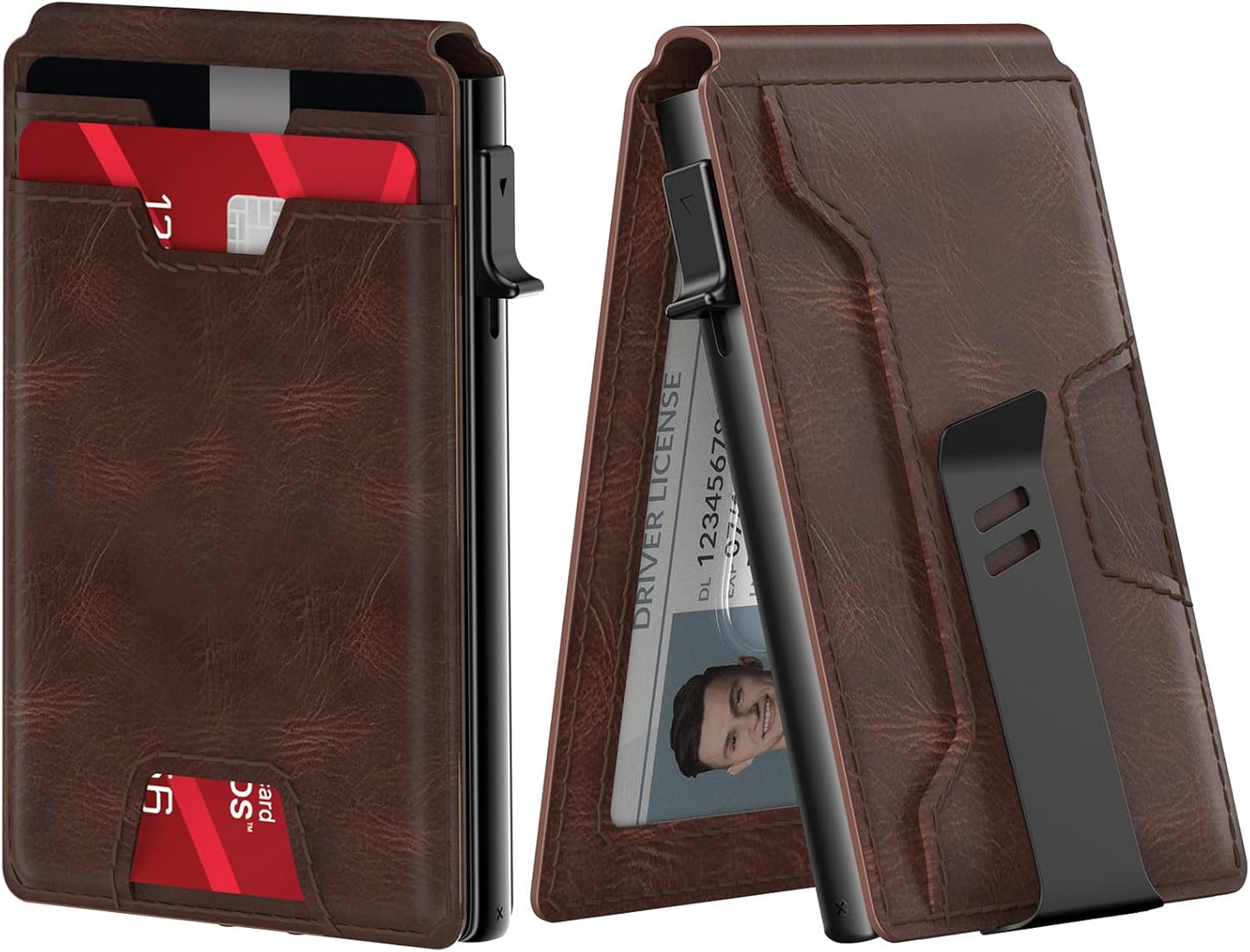 typecase Mens Wallet Card Holder: Pop Up Card Case, Genuine Leather, Smart, RFID Blocking, Slim, Minimalist, Thin, Front Pocket - 9-13 Card Capacitiy | ID Window | Money Clip (Brown)