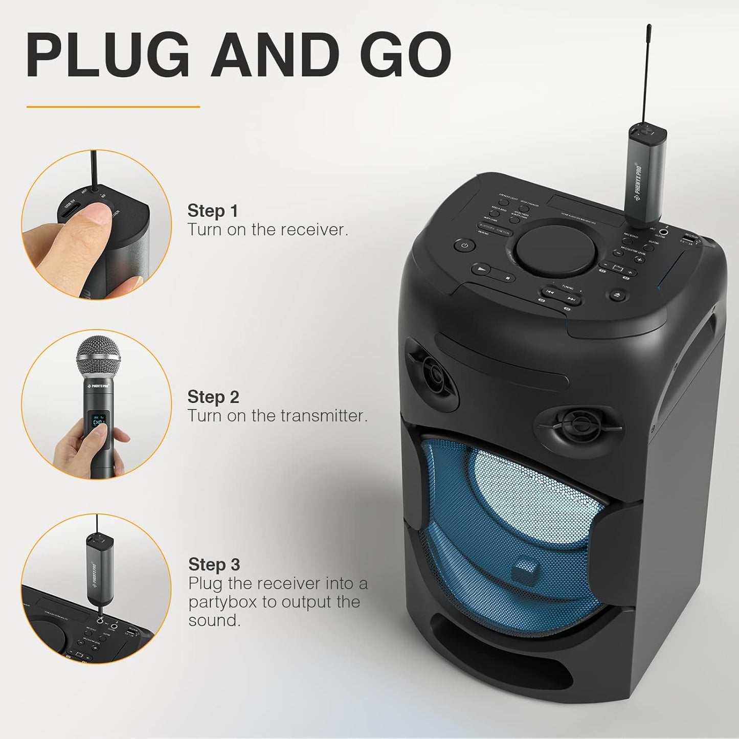 Phenyx Pro Dual Digital Wireless Microphone System, w/2 Handheld Dynamic Microphones,15 UHF Frequency Groups, Mini Receiver, Metal Cordless Mic for Karaoke,Church,DJ,Singing (PDP-2-2H)