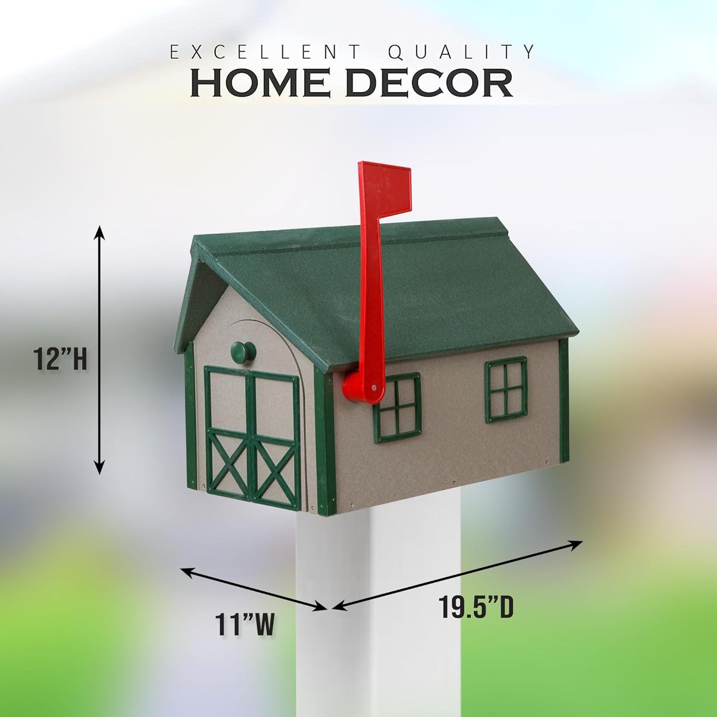 Peaceful Classics Poly Mailbox- Durable, Weather-Resistant Amish Craftsman Mailboxes for Outside Uses Like Front Yard & Road Side- Long-Lasting, Decorative, Modern Mailbox (Clay w/Green Trim & Roof)