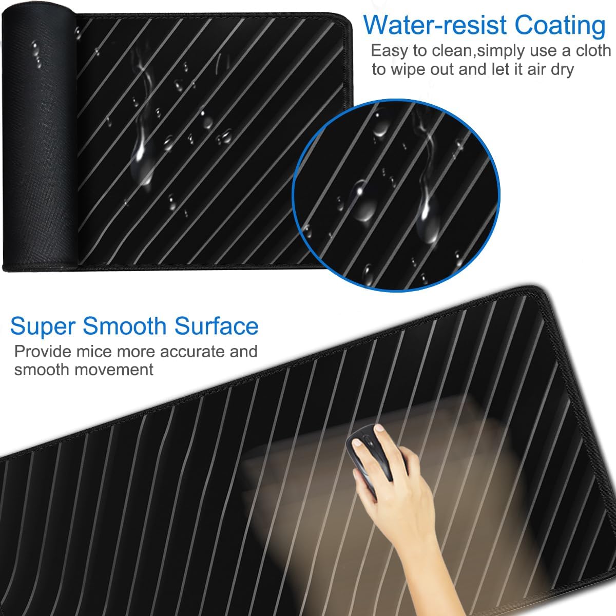 Large Mouse Pad, 31.5x15.7 inch Large Extended Computer Keyboard Mouse Mat, Water Resist Non-Slip Mousepad Rubber Base Long XXL Desk Mouse Pad for Work & Gaming, Office & Home, Grey Lines