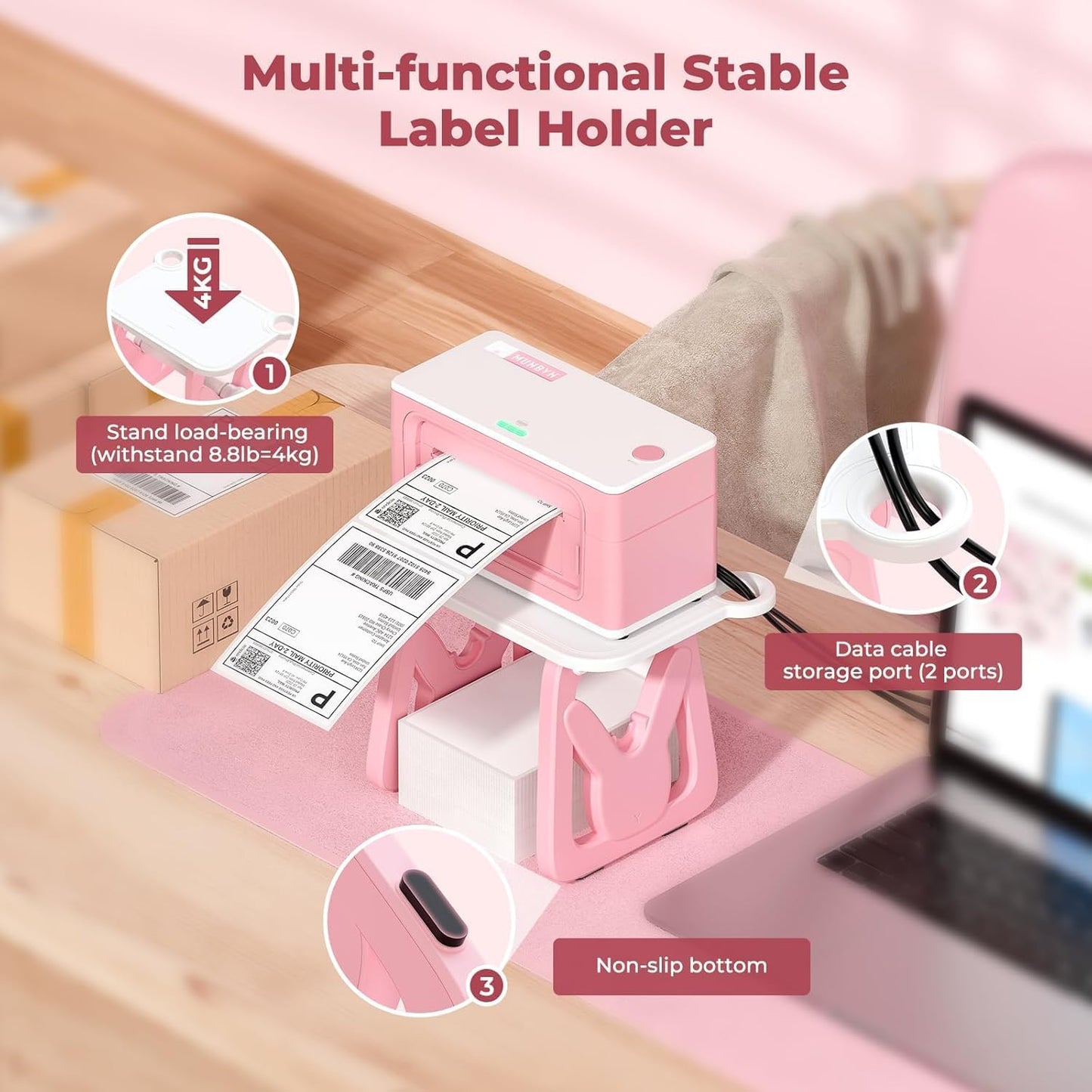 MUNBYN Label Holder for Rolls and Fanfold Labels, Thermal Sticker Holder for Desktop Thermal Printer, Accessory Supplies for Home, Office, Small Business