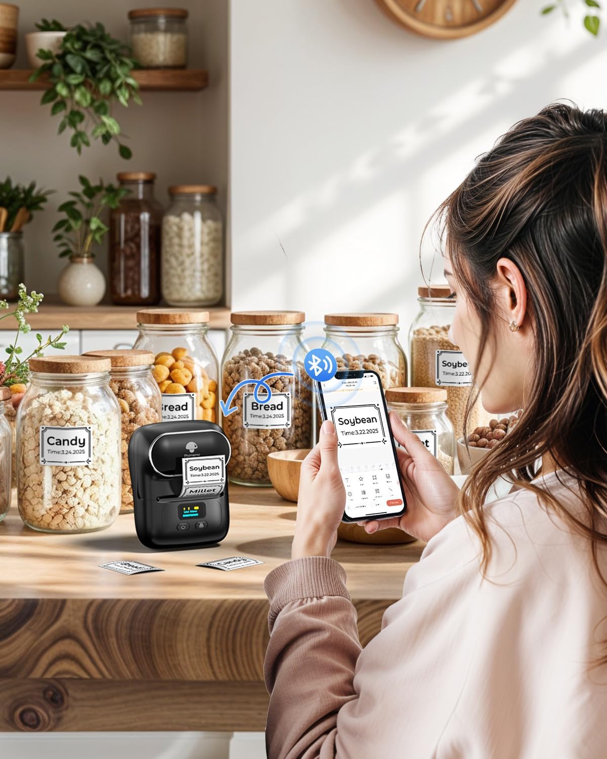 Phomemo M110 Label Makers - Barcode Label Printer Bluetooth Label Maker Portable Thermal Printer for Small Business, Address, Barcode, Logo, Clothing, Mailing, Sticker Printers for Phones & PC, Black